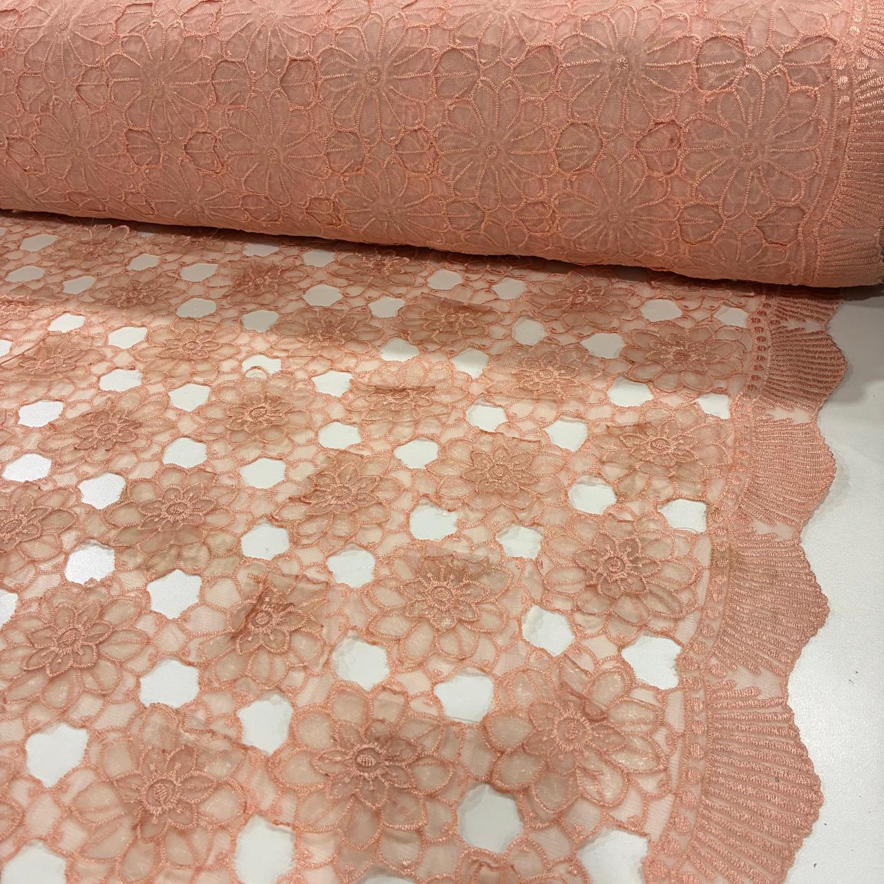 Tule Bordado Dafne Lasercut 3D Salmão