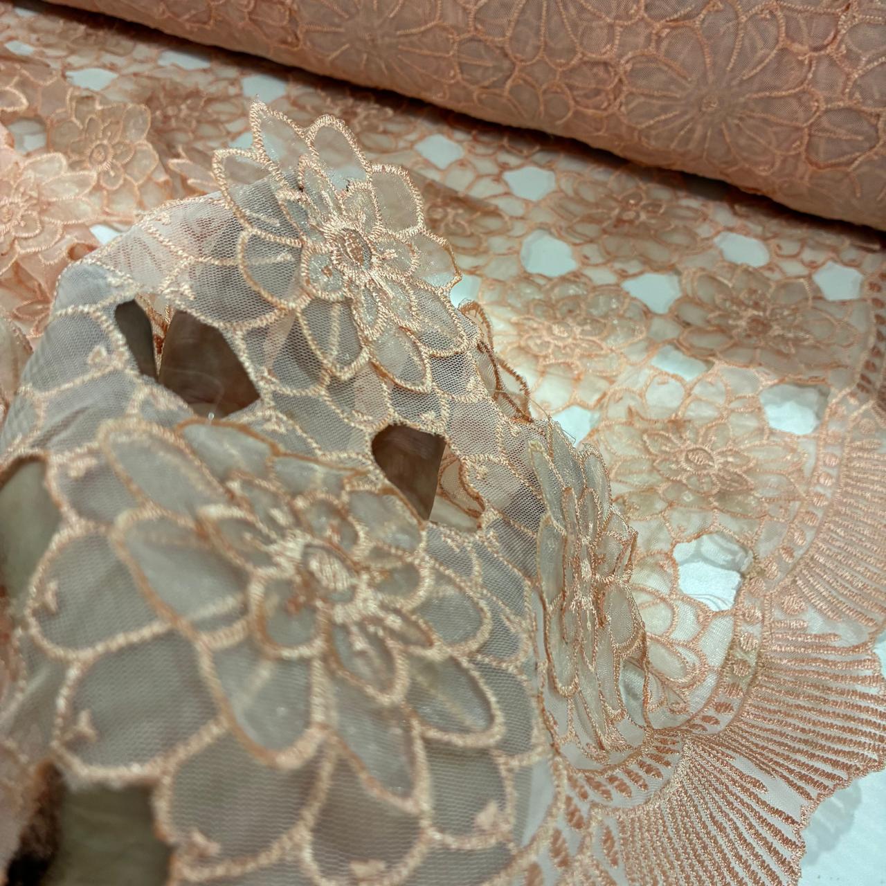 Tule Bordado Dafne Lasercut 3D Salmão