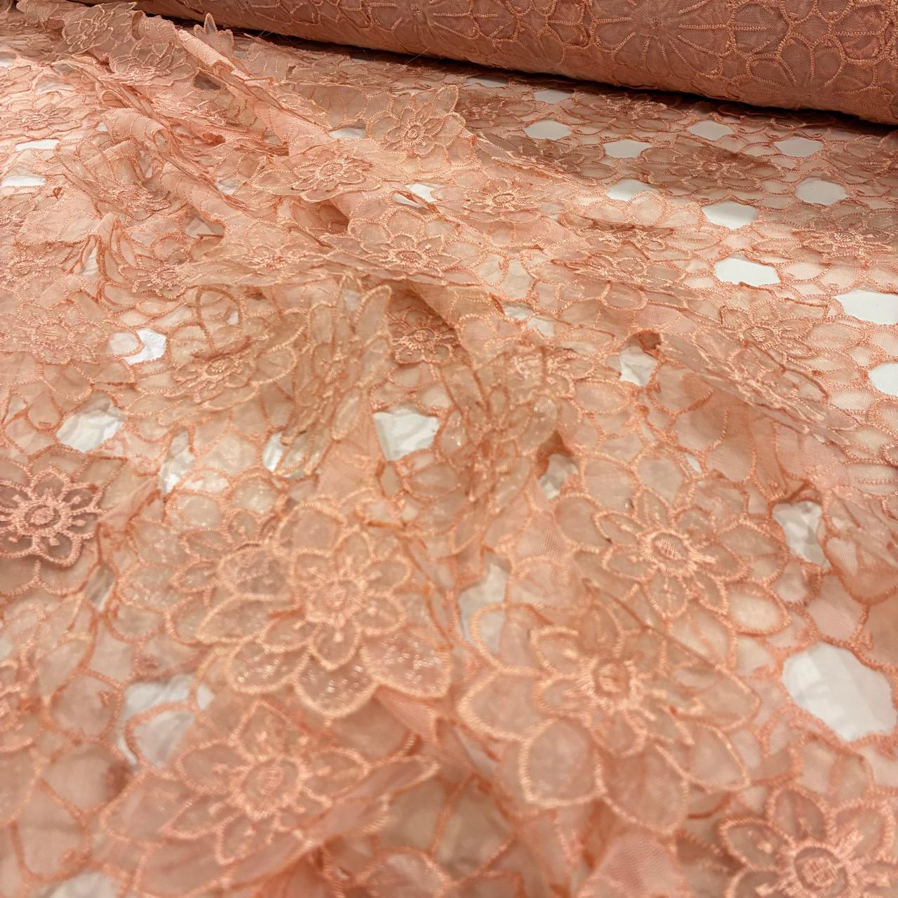 Tule Bordado Dafne Lasercut 3D Salmão