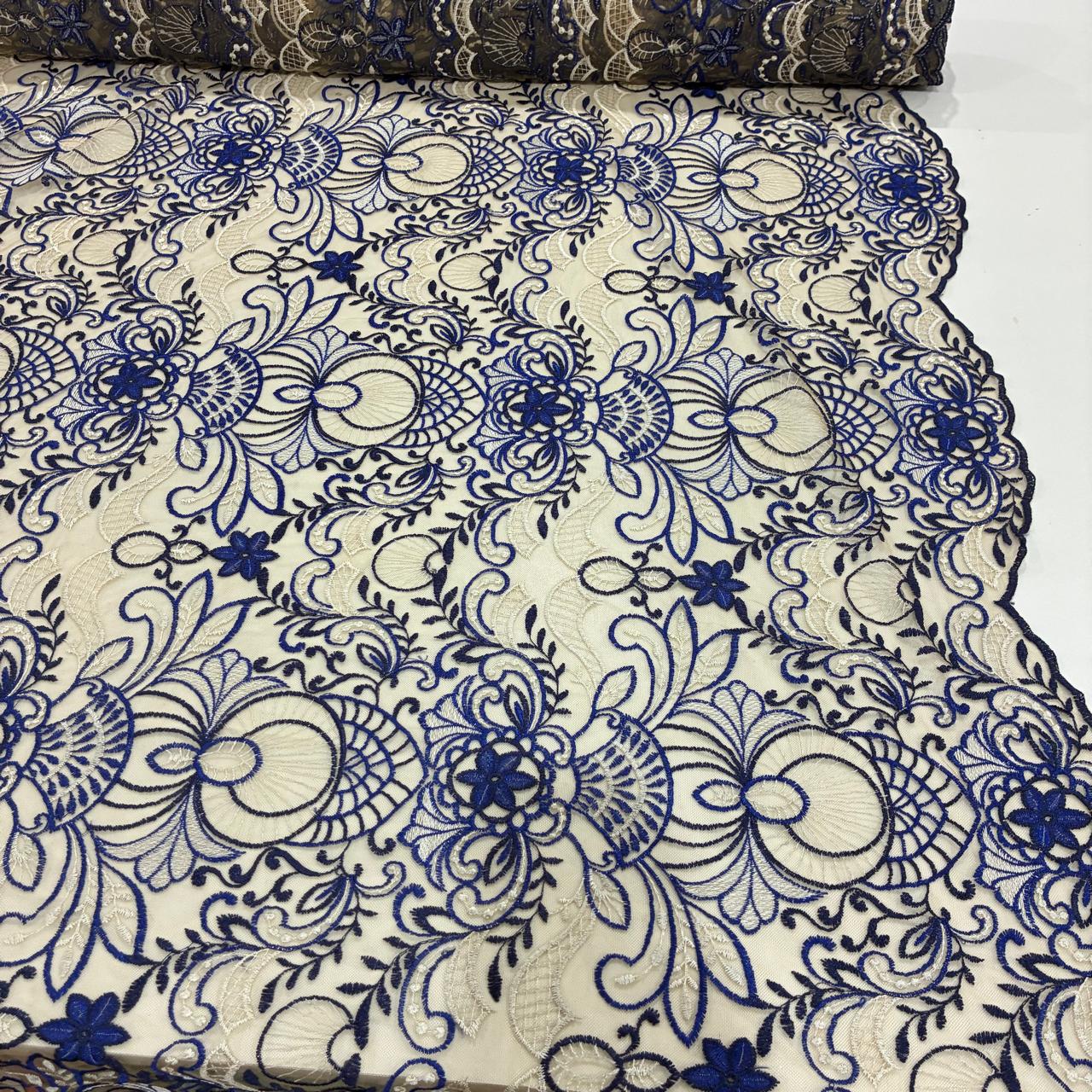 Tule Bordado Thai Tons de Azul