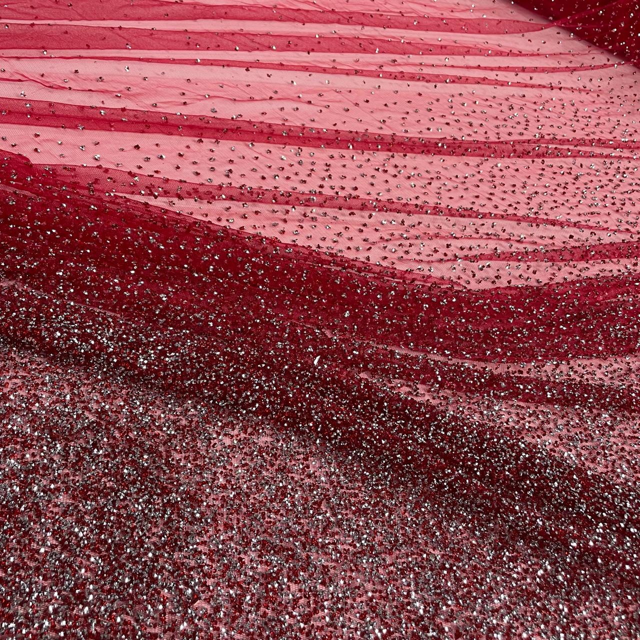 Tule Pedra Diamante Vermelho