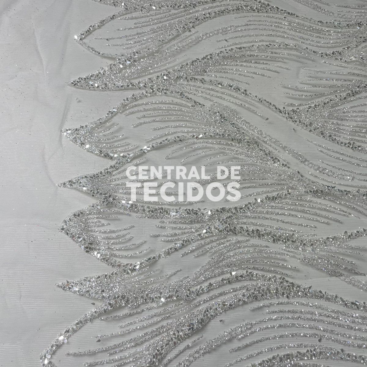 Tule Glitter Diamante Luar Branco