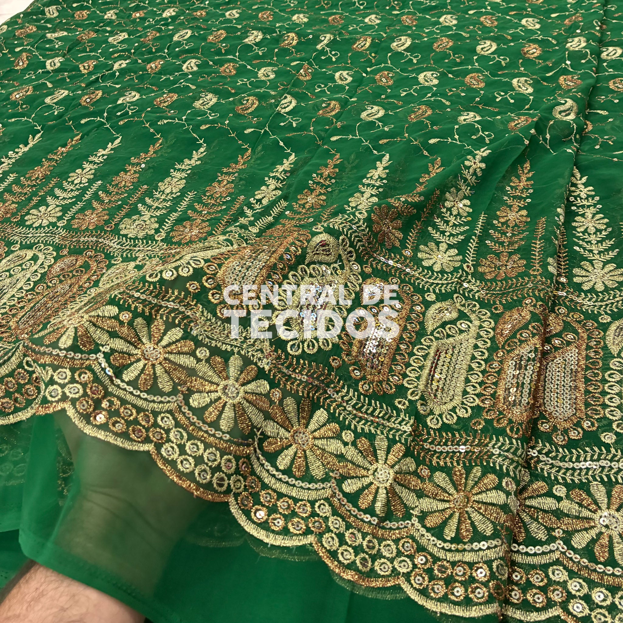 Chiffon Bordado Indiano Verde