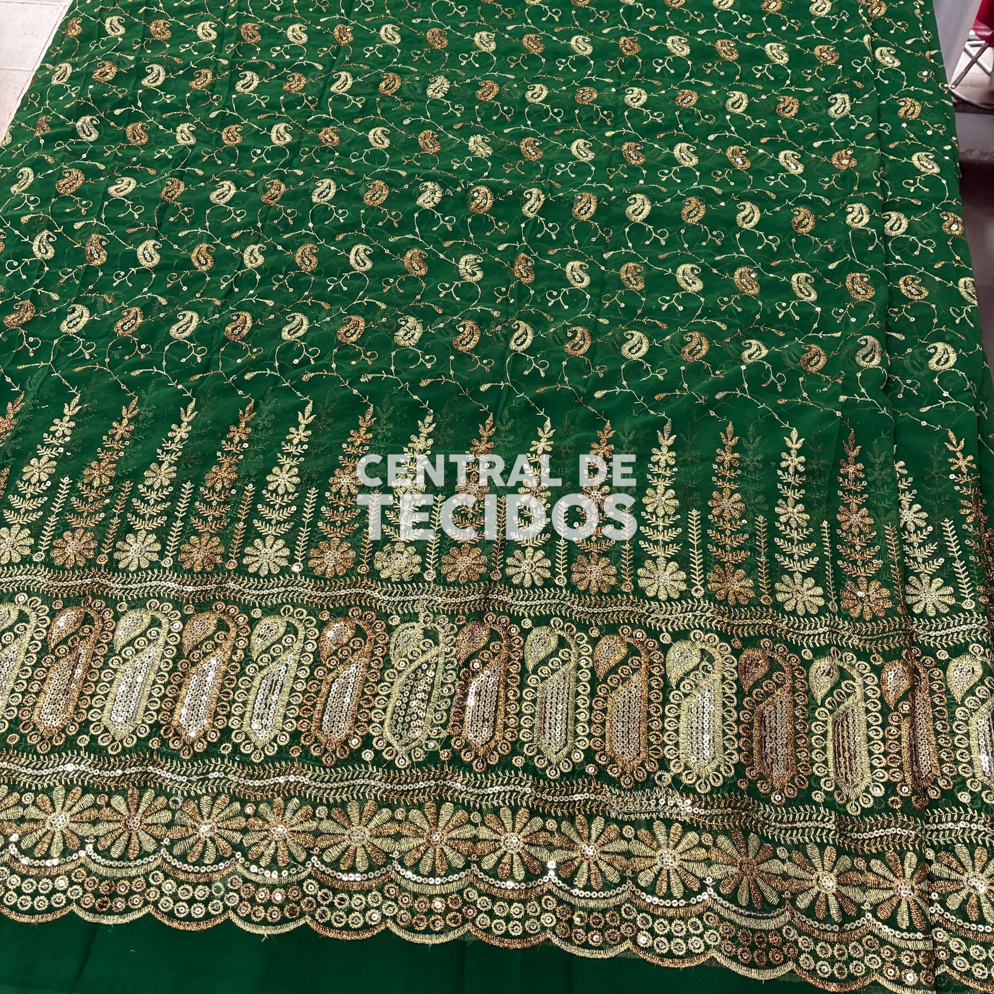 Chiffon Bordado Indiano Verde