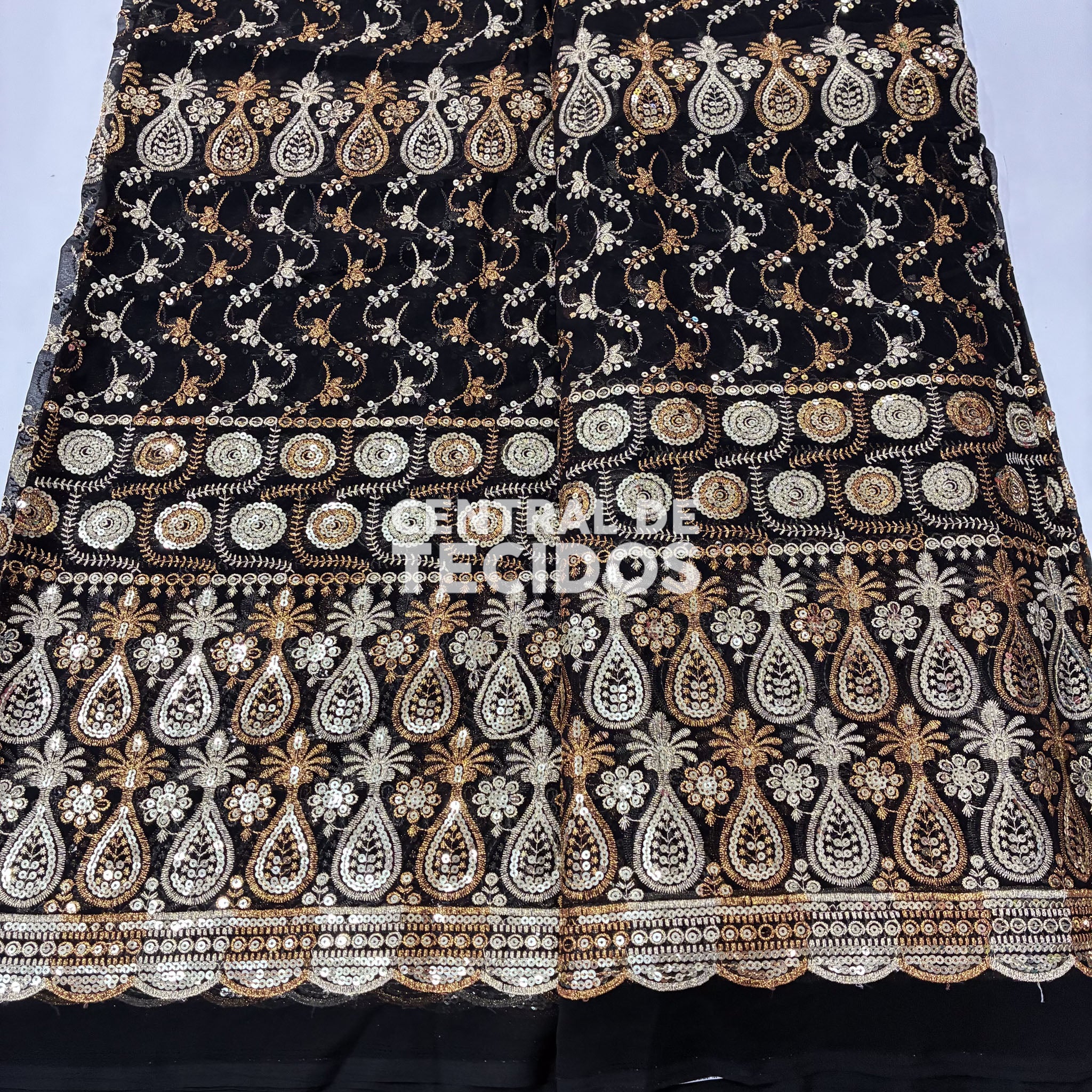 Chiffon Bordado Indiano Preto