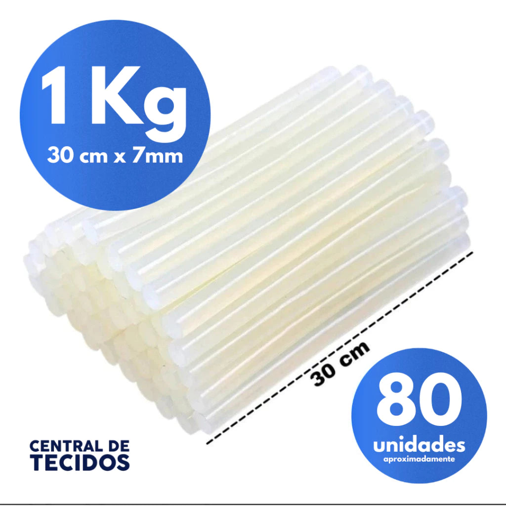 Bastão Cola Quente Refil Transparente Fina 7mm Grande 30cm Pacote 1kg