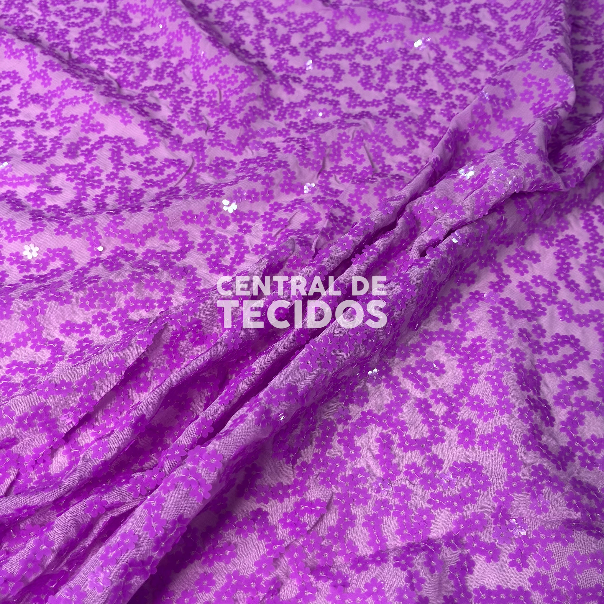 Musseline Bordado Flower Power Roxo