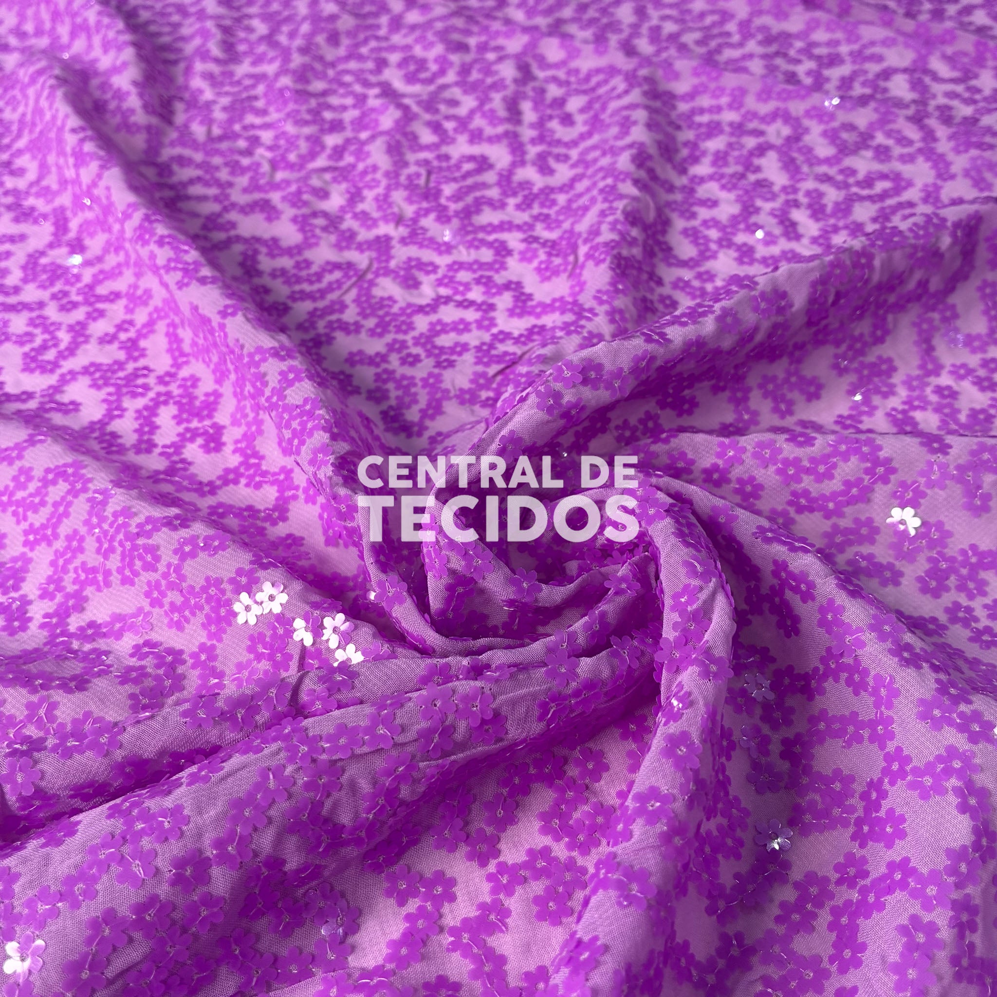 Musseline Bordado Flower Power Roxo