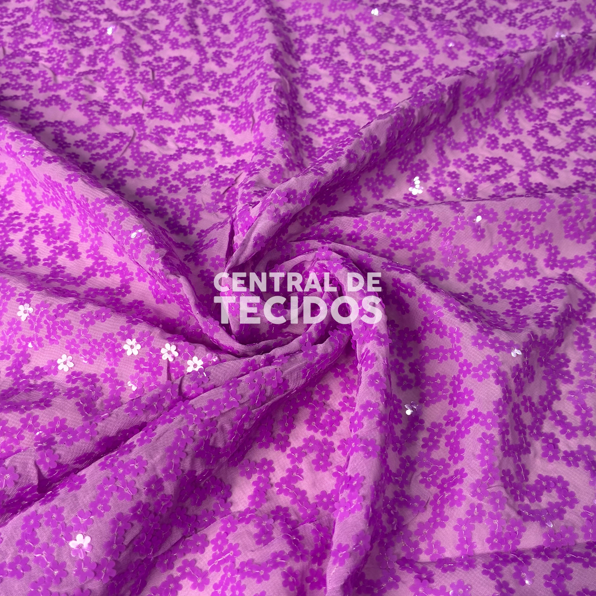 Musseline Bordado Flower Power Roxo