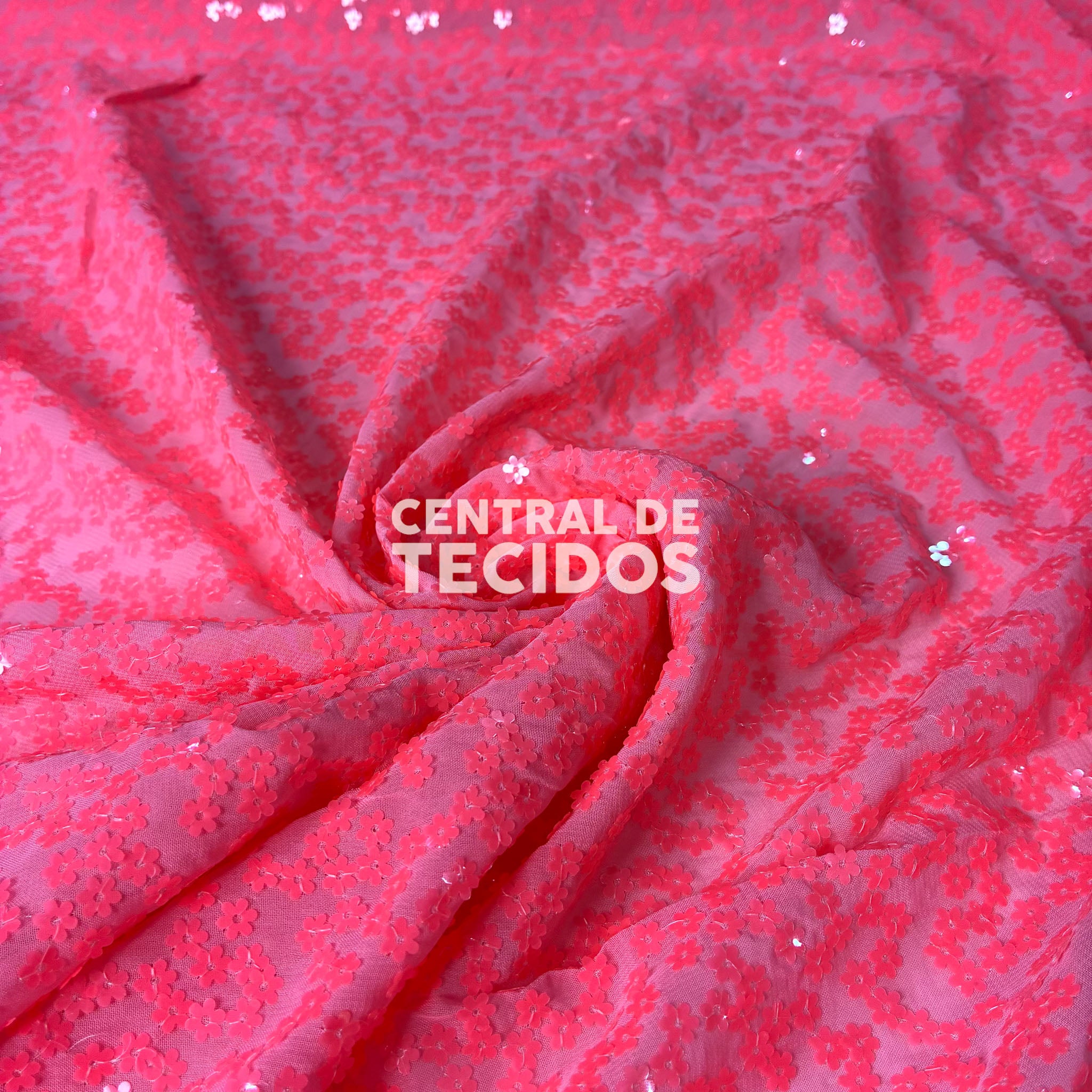 Musseline Bordado Flower Power Rosa Choque