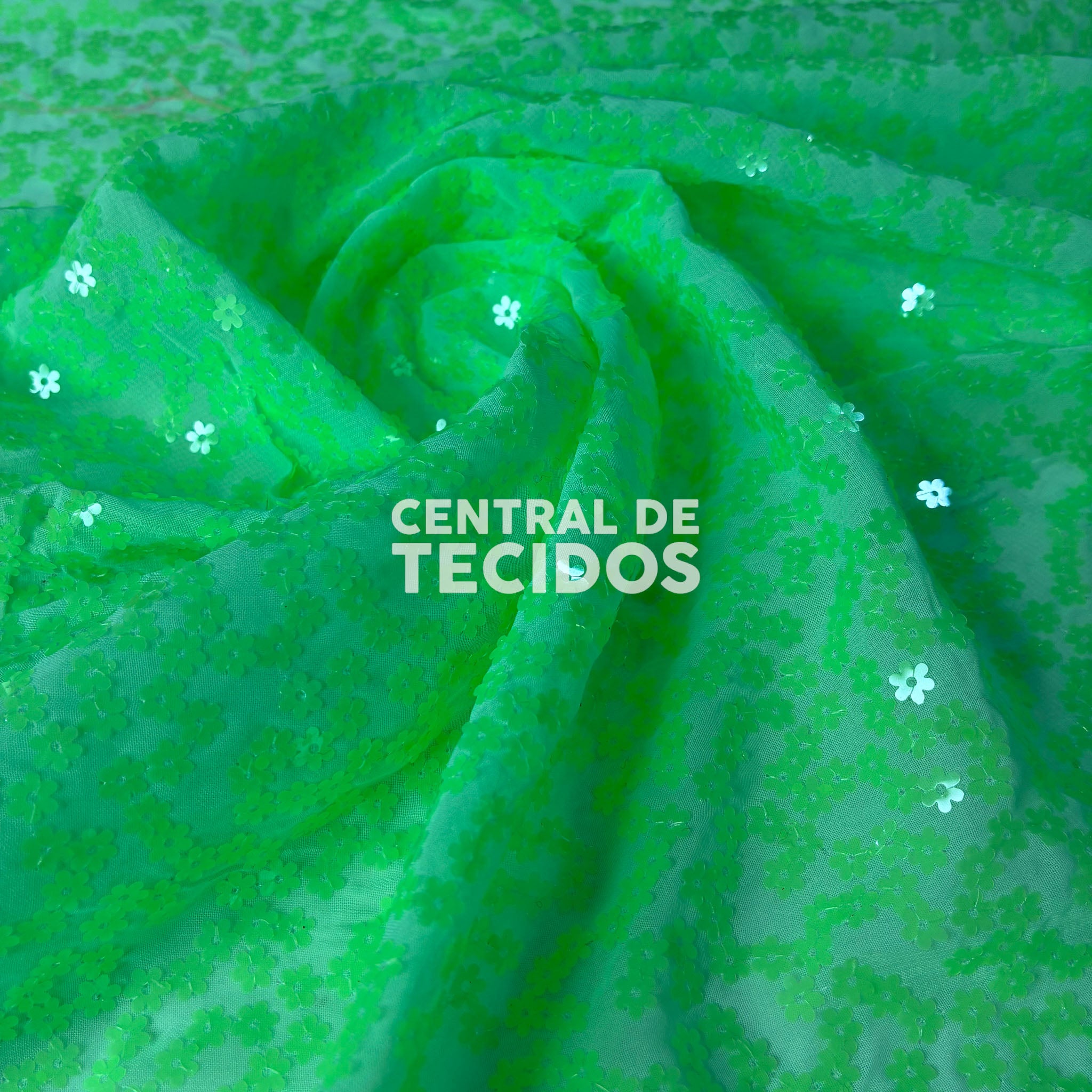 Musseline Bordado Flower Power Verde Limão