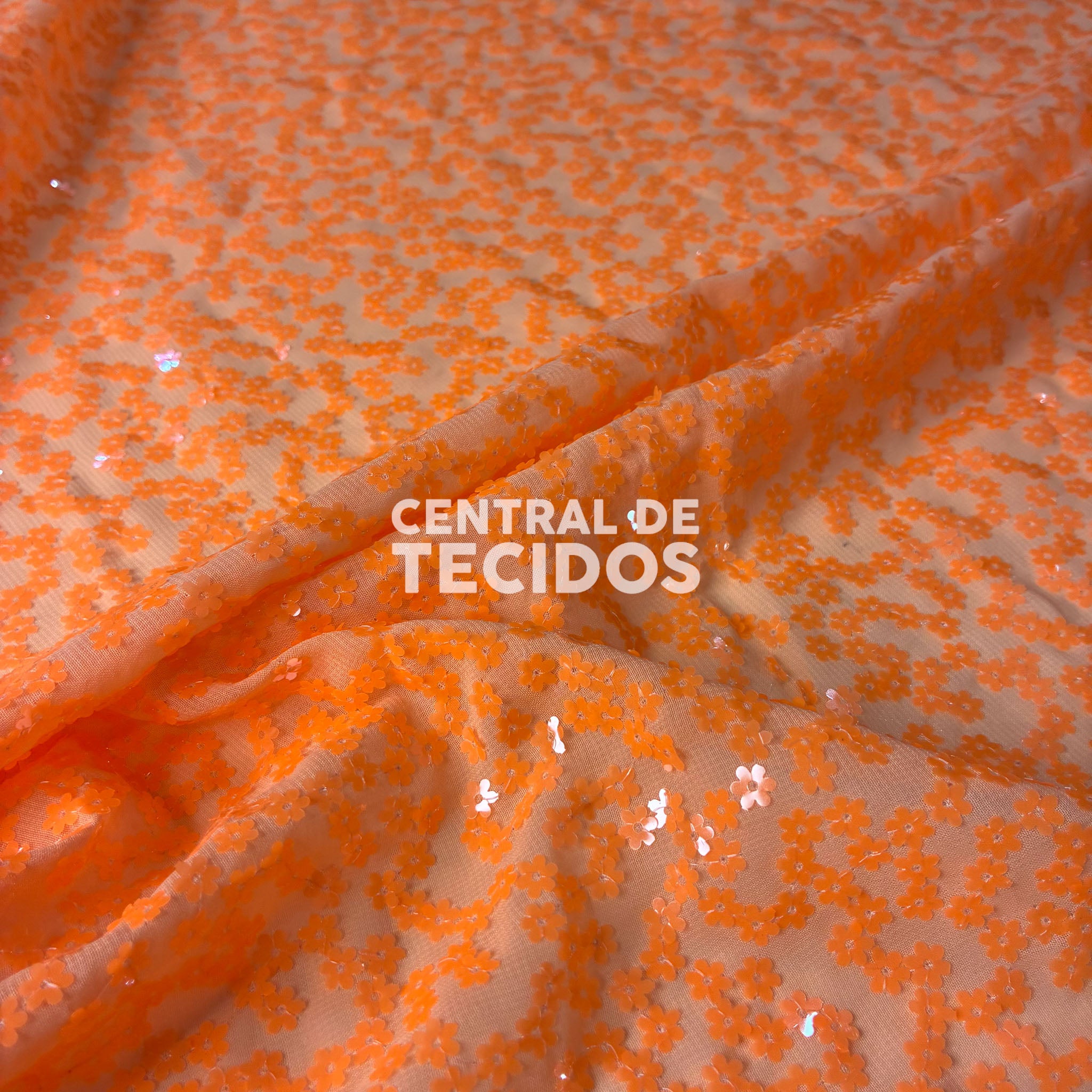 Musseline Bordado Flower Power Laranja Cítrico