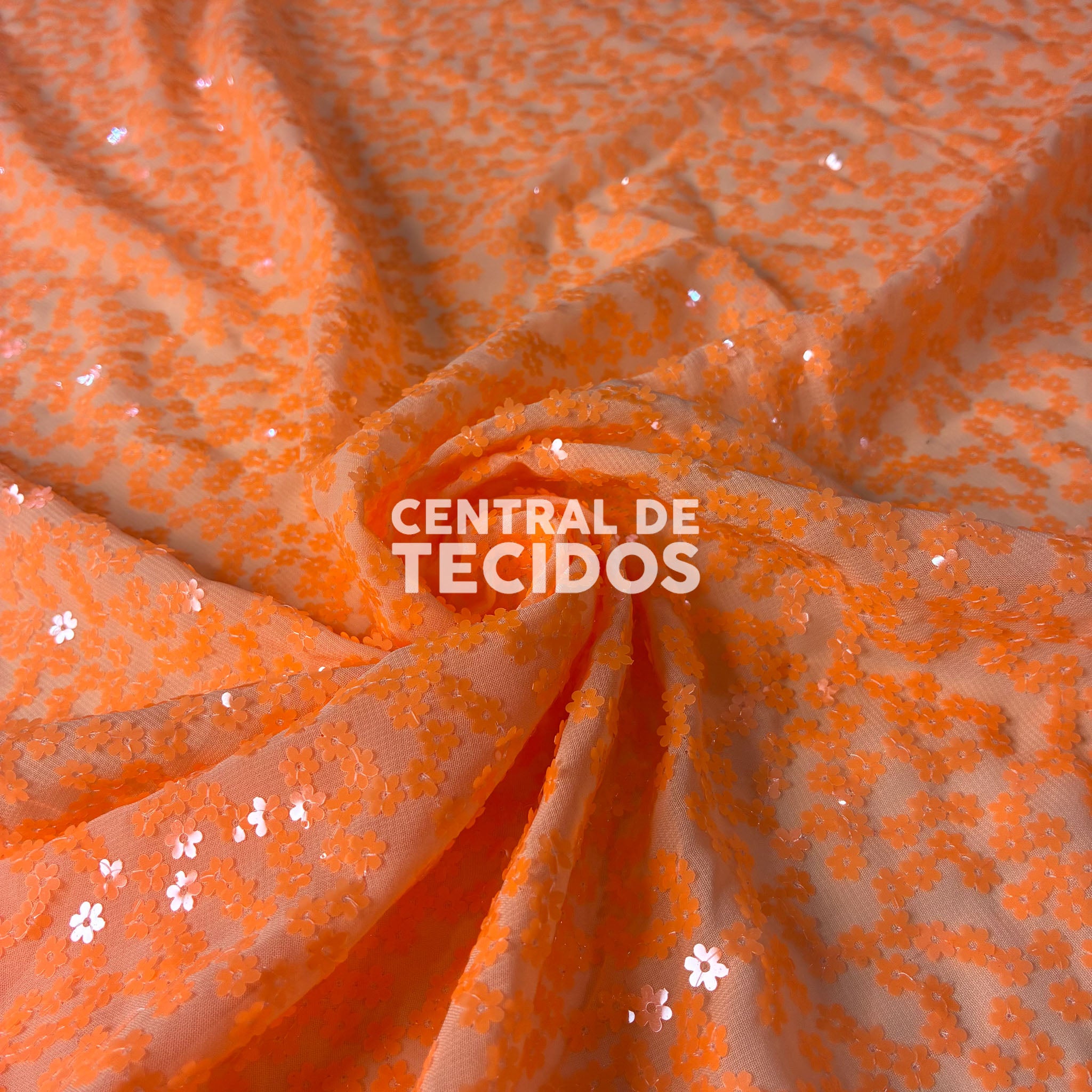Musseline Bordado Flower Power Laranja Cítrico