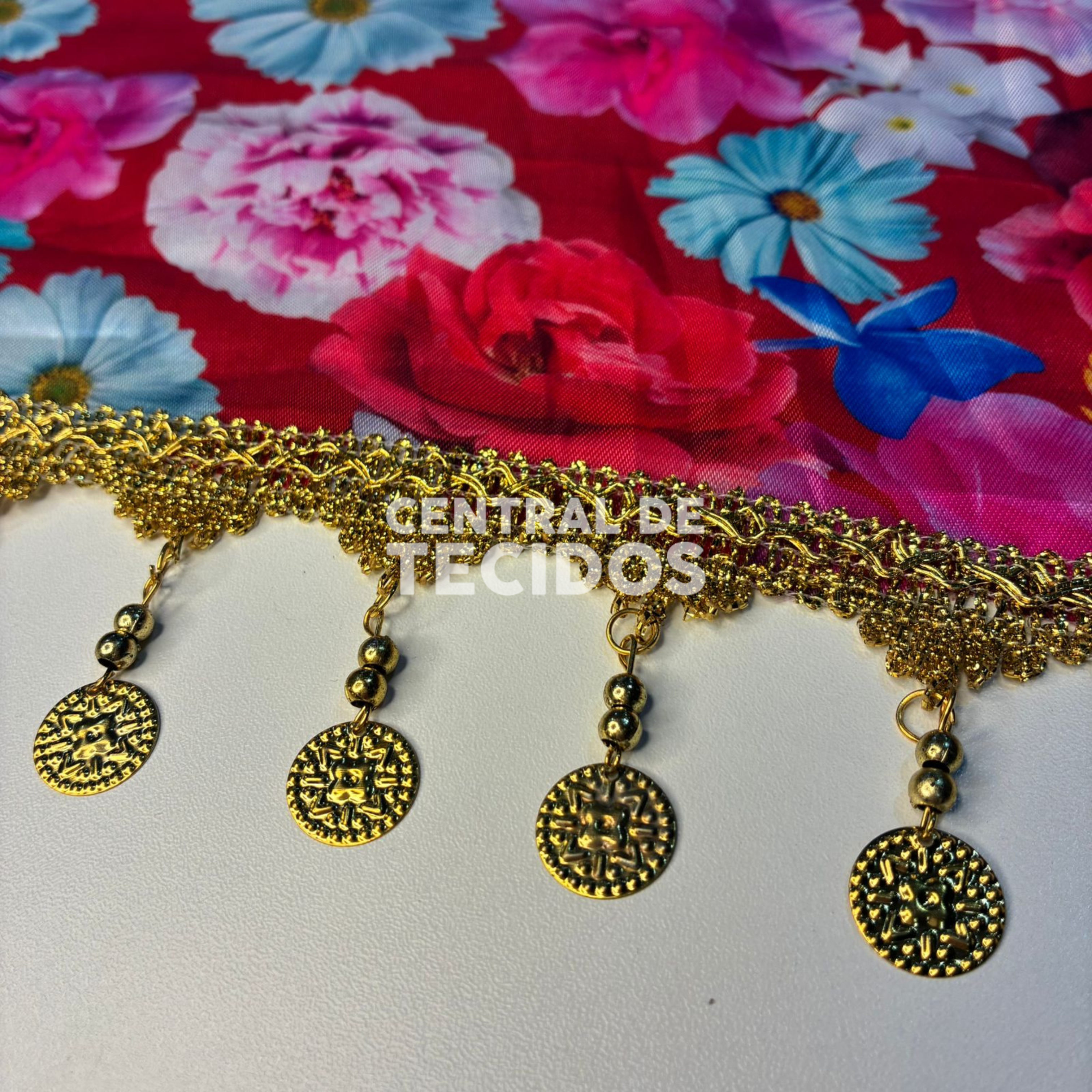 Galão Passamanaria Moedas Dourado