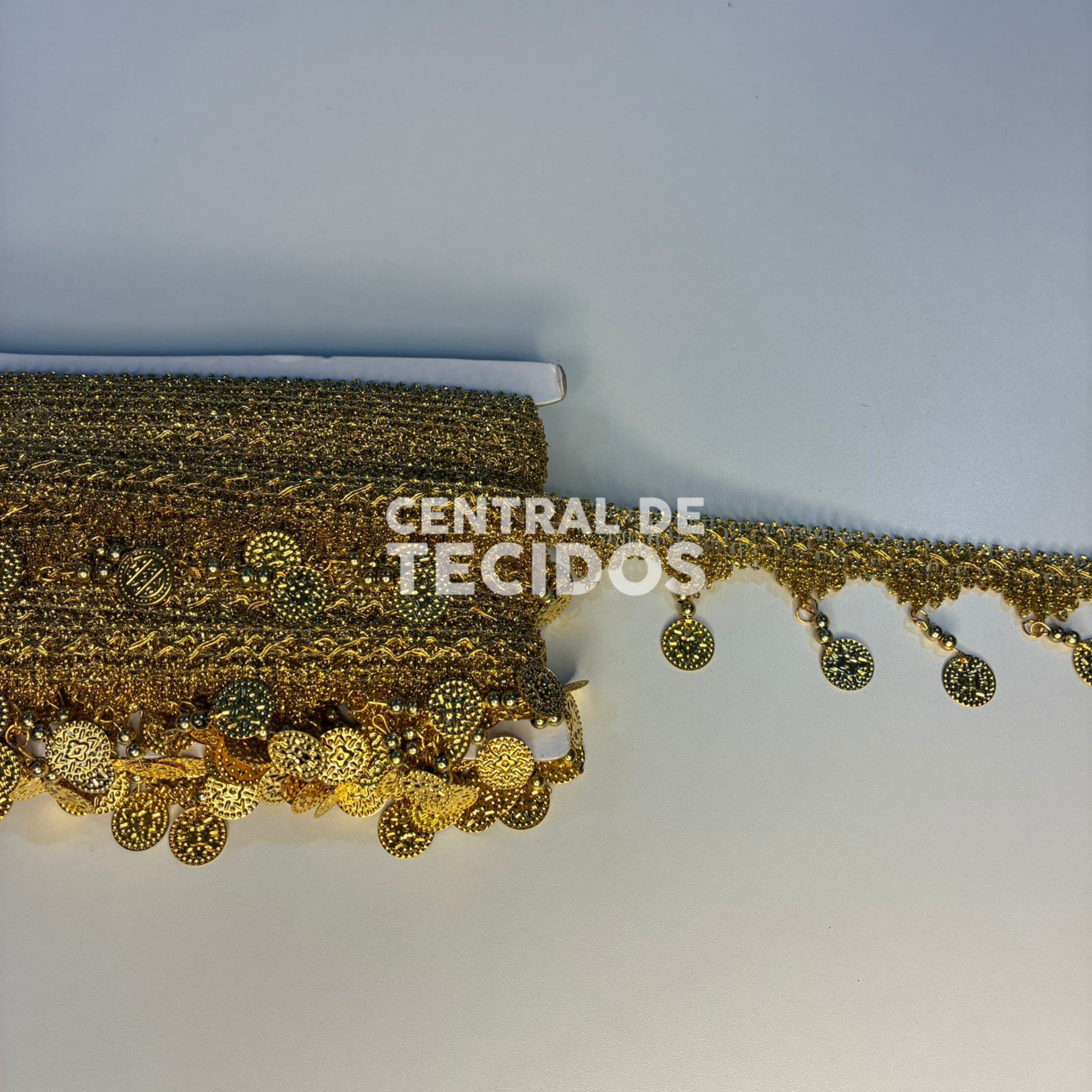 Galão Passamanaria Moedas Dourado