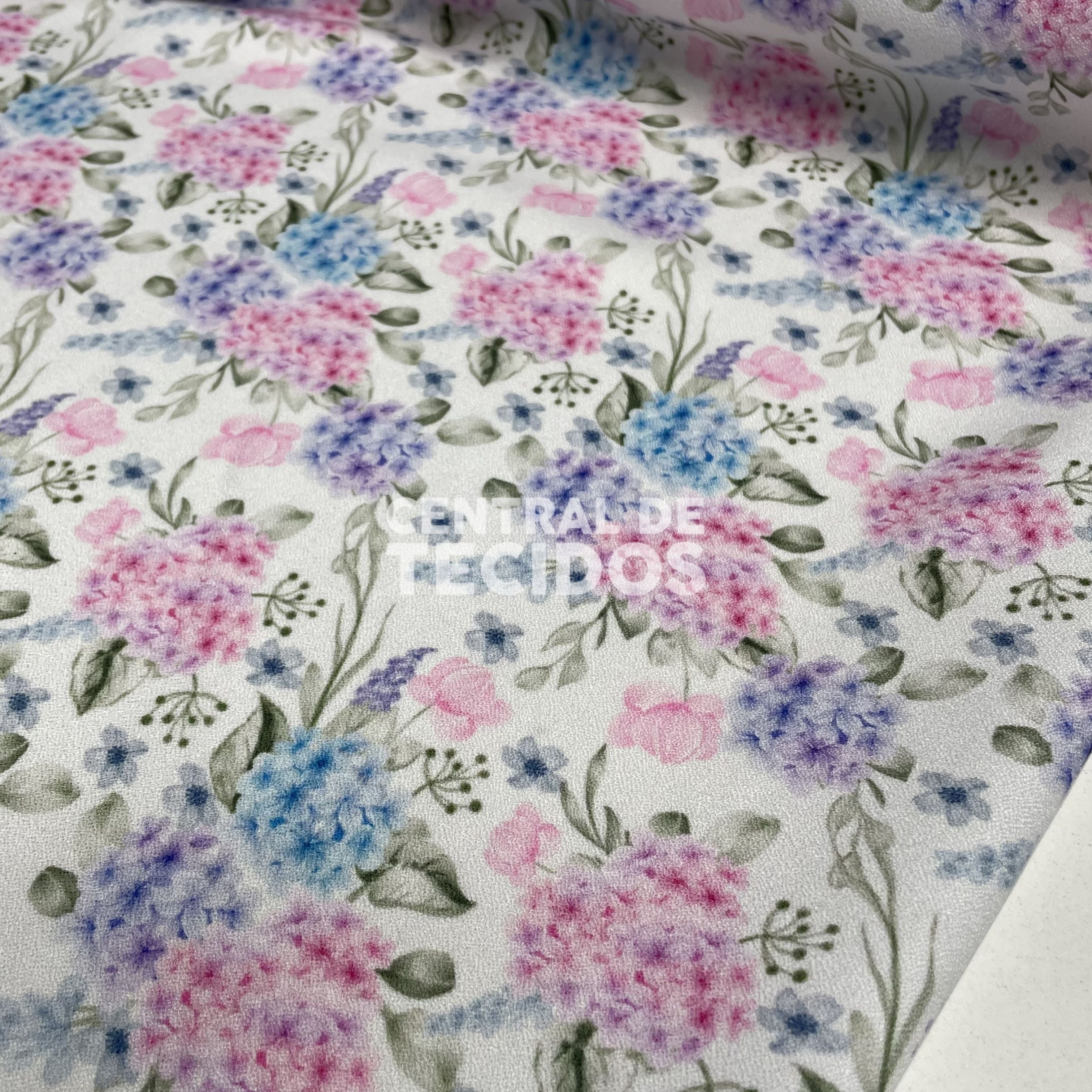 Crepe Torige Digital Floral Hortênsias