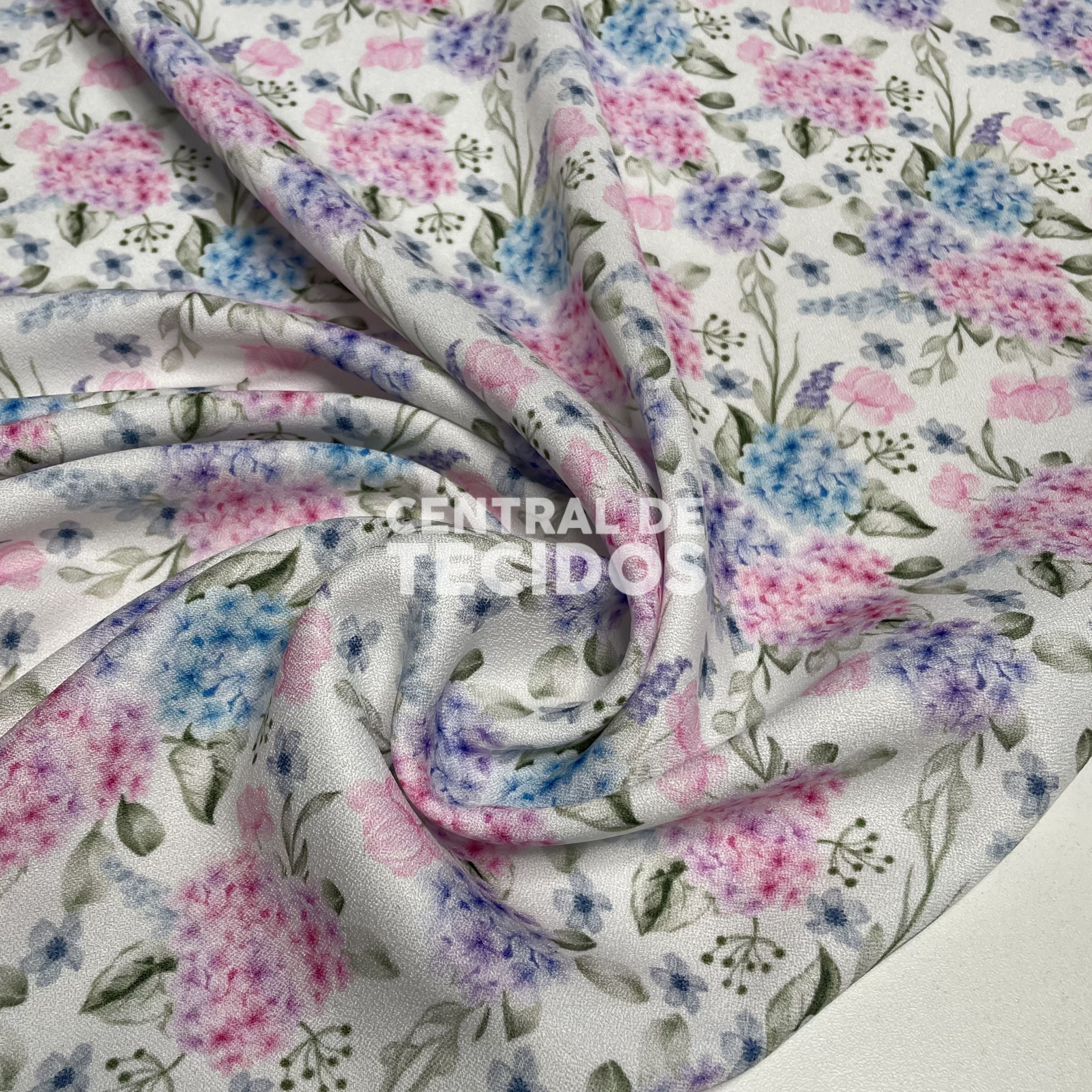 Crepe Torige Digital Floral Hortênsias