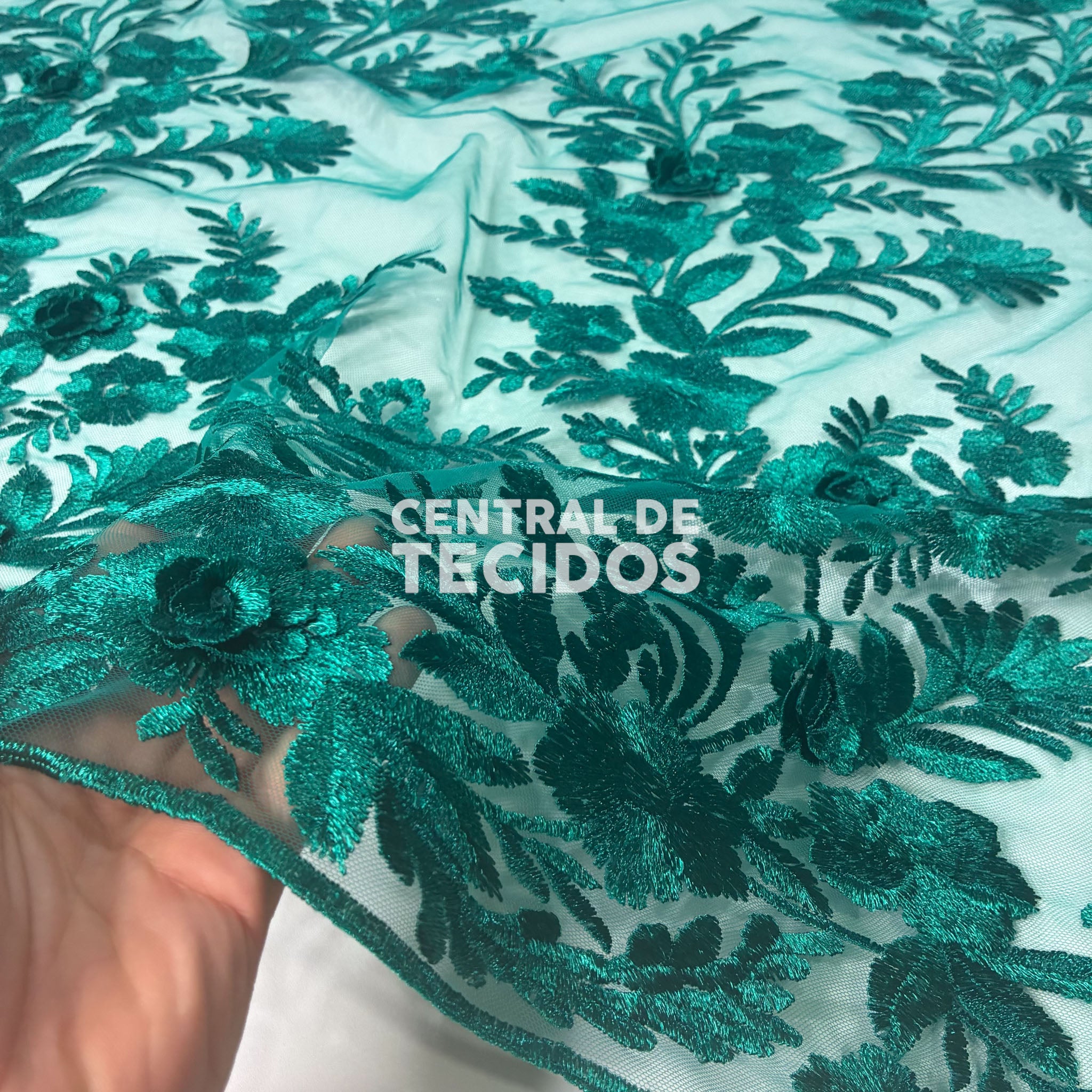 Tule Bordado London 3D Verde