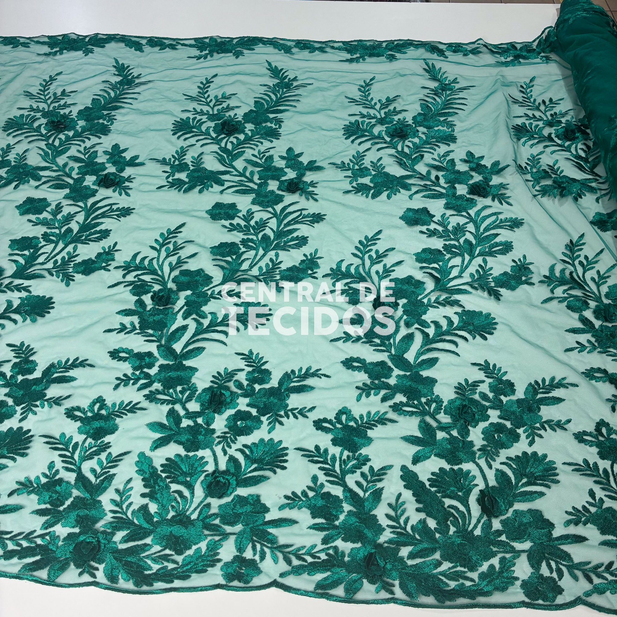 Tule Bordado London 3D Verde