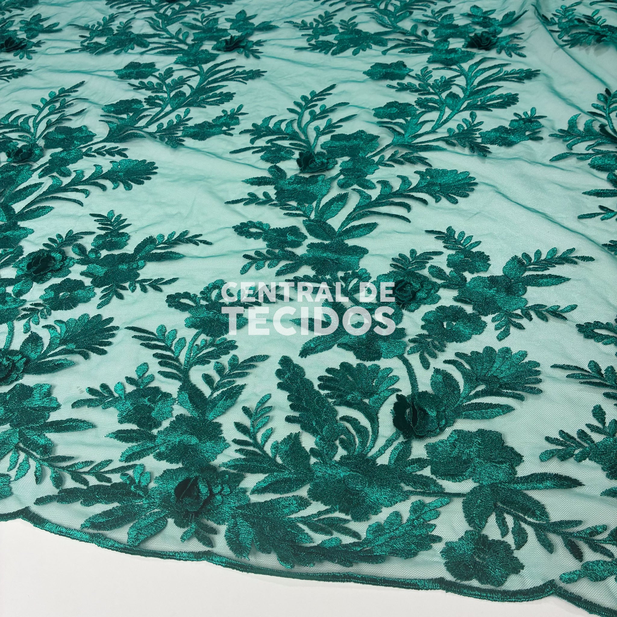 Tule Bordado London 3D Verde
