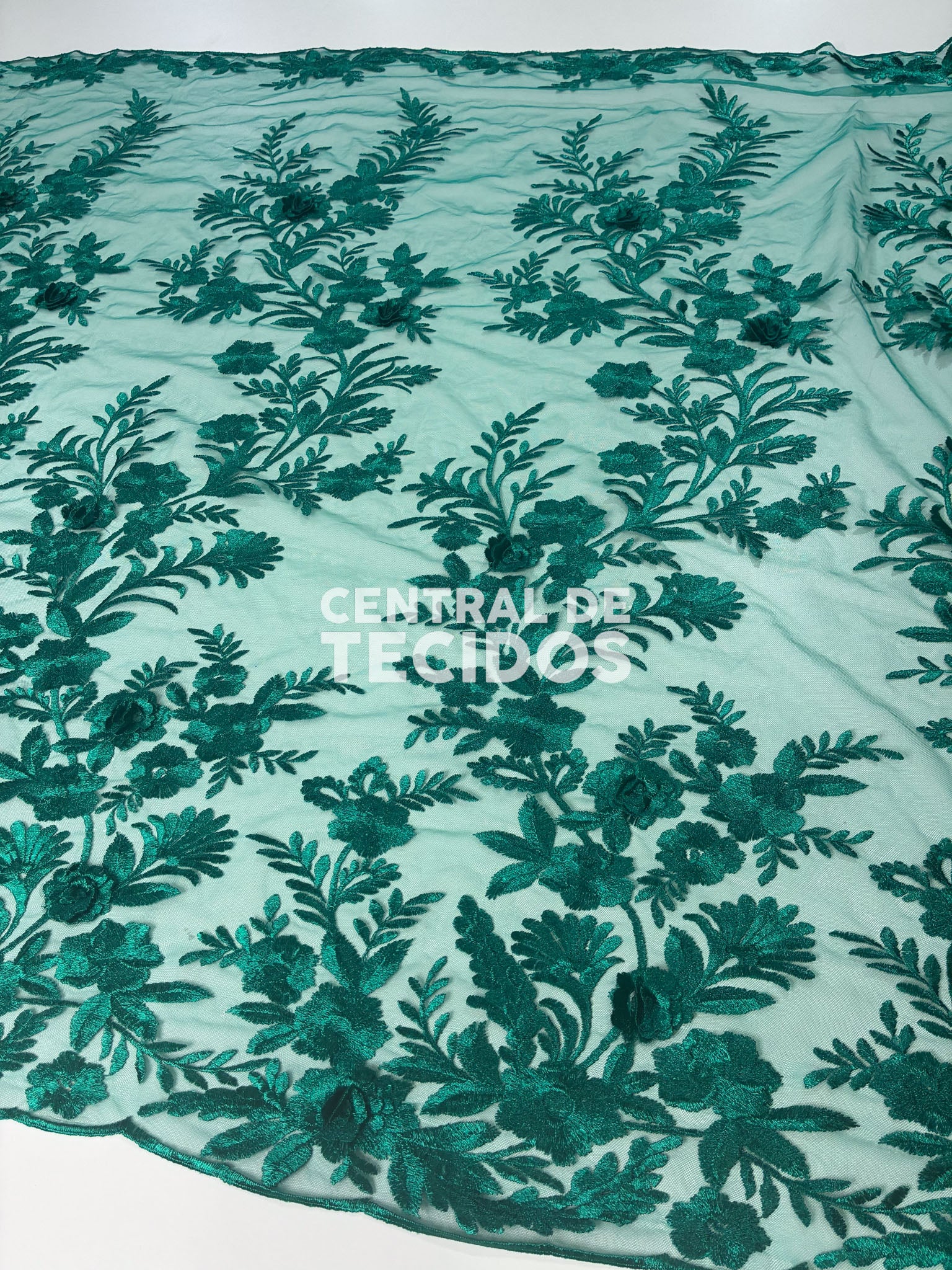 Tule Bordado London 3D Verde