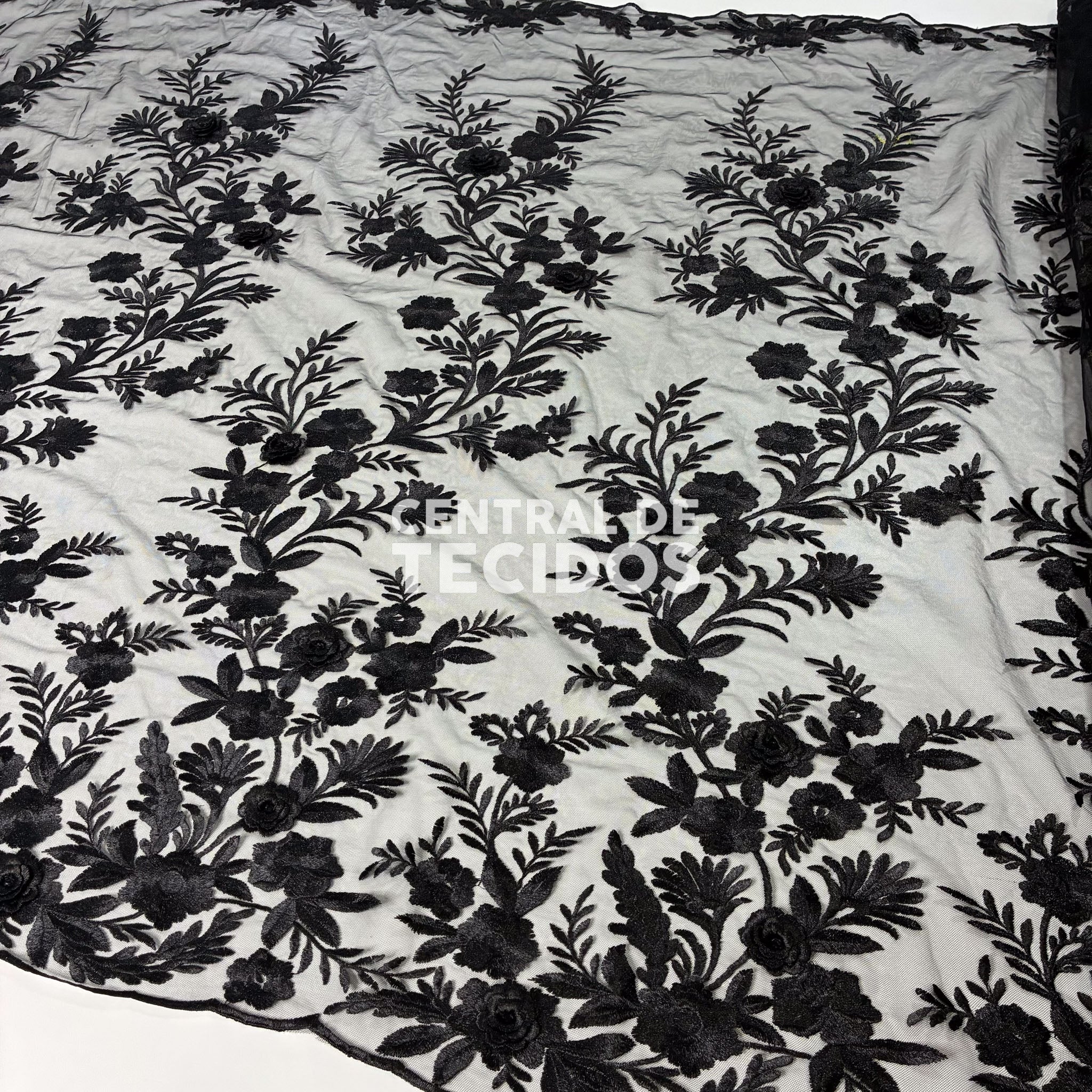 Tule Bordado London 3D Preto