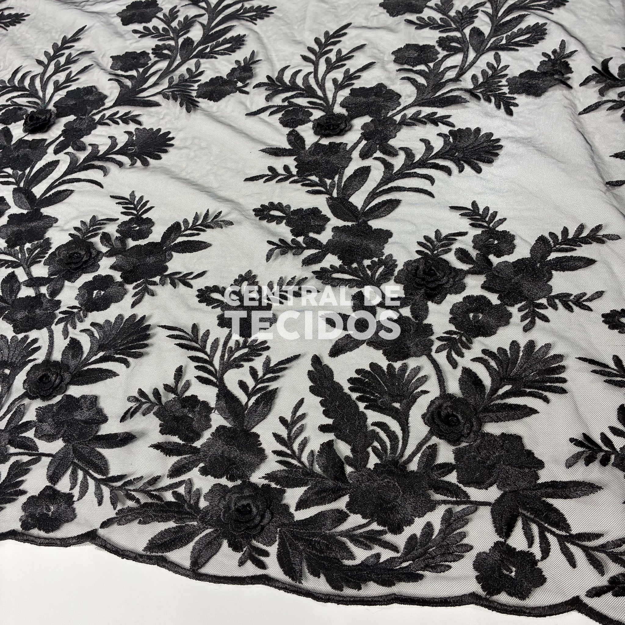 Tule Bordado London 3D Preto