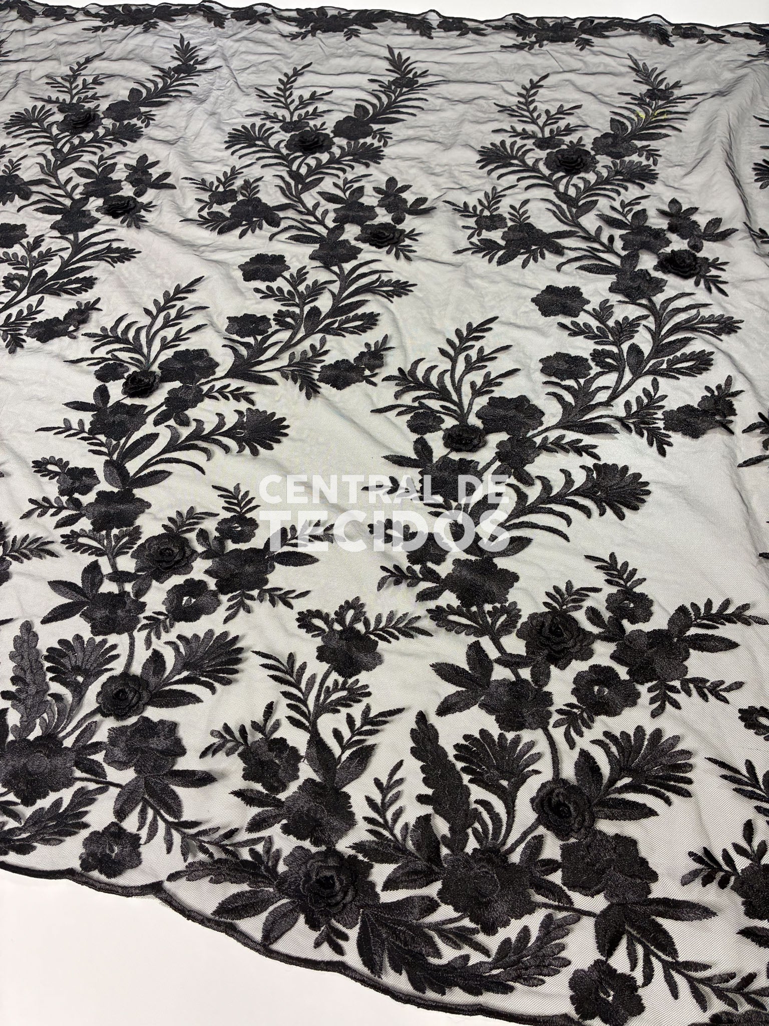 Tule Bordado London 3D Preto