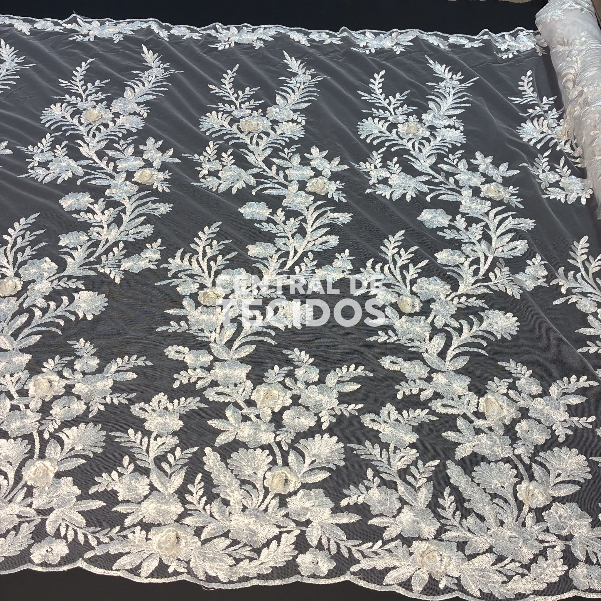 Tule Bordado London 3D Branco