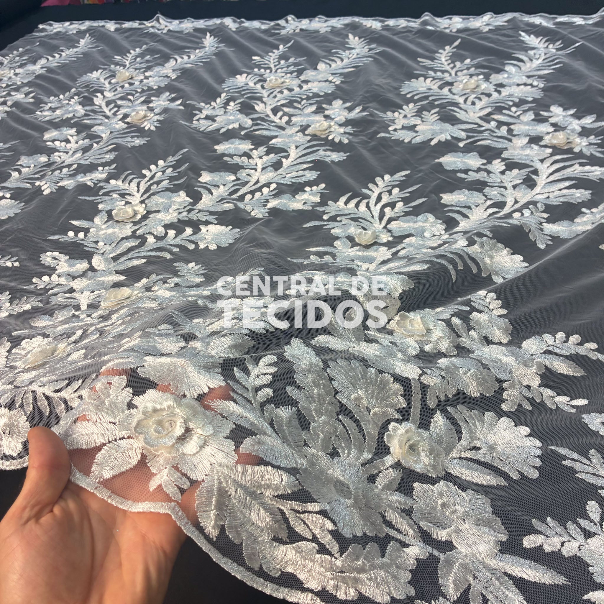 Tule Bordado London 3D Branco