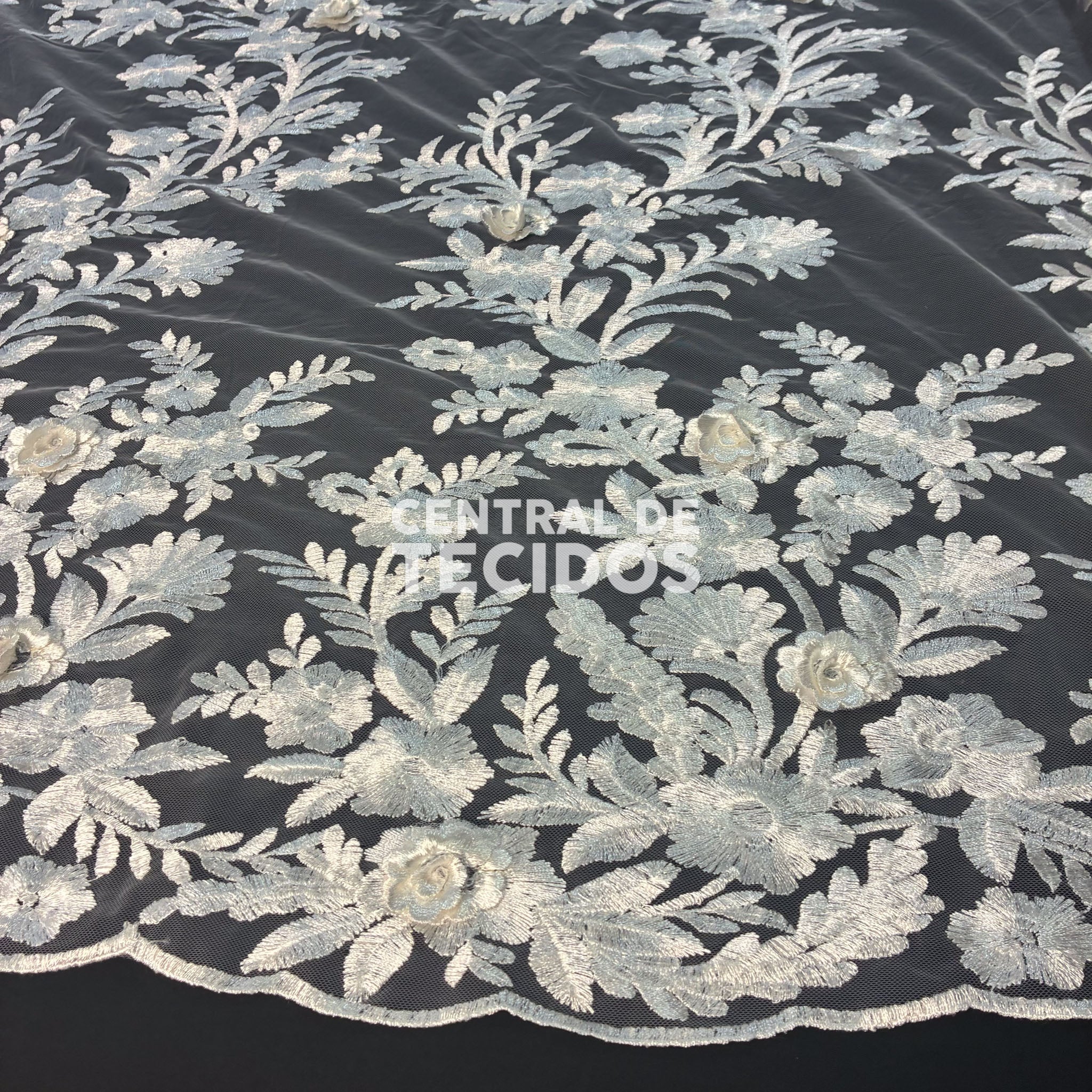 Tule Bordado London 3D Branco