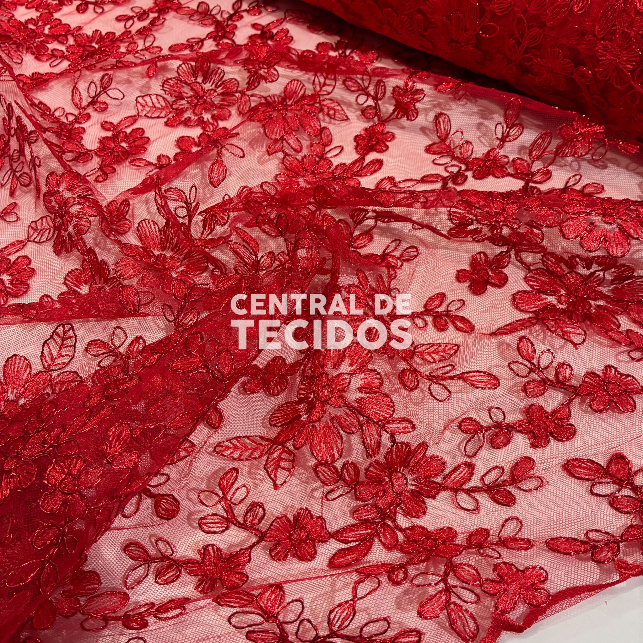 Tule Bordado Metálico Godess Vermelho 555