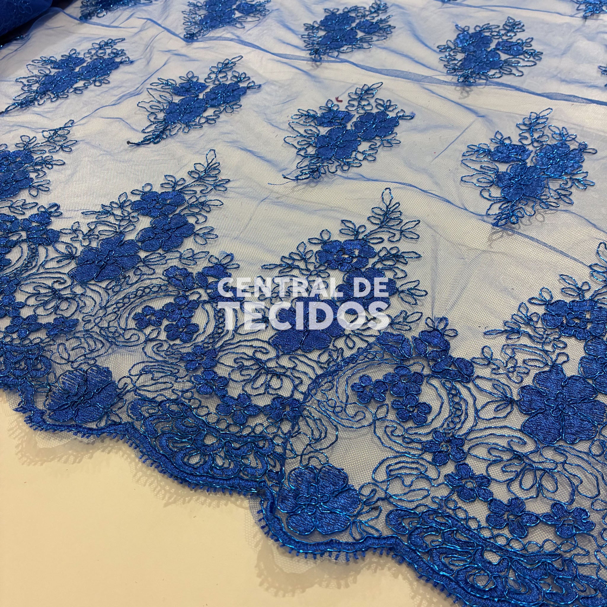 Tule Bordado Metálico Godess 556 Azul Royal