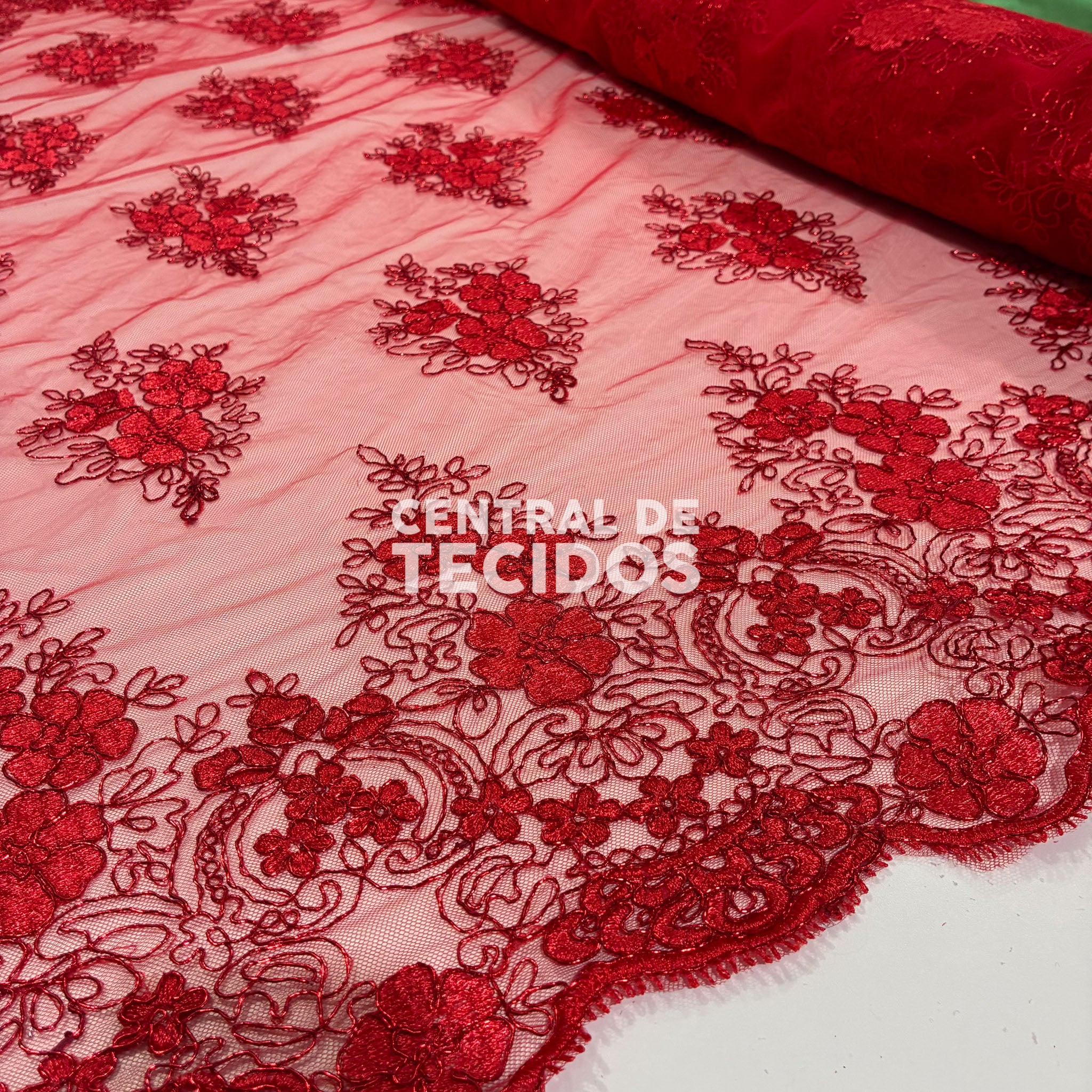 Tule Bordado Metálico Godess 556 Vermelho