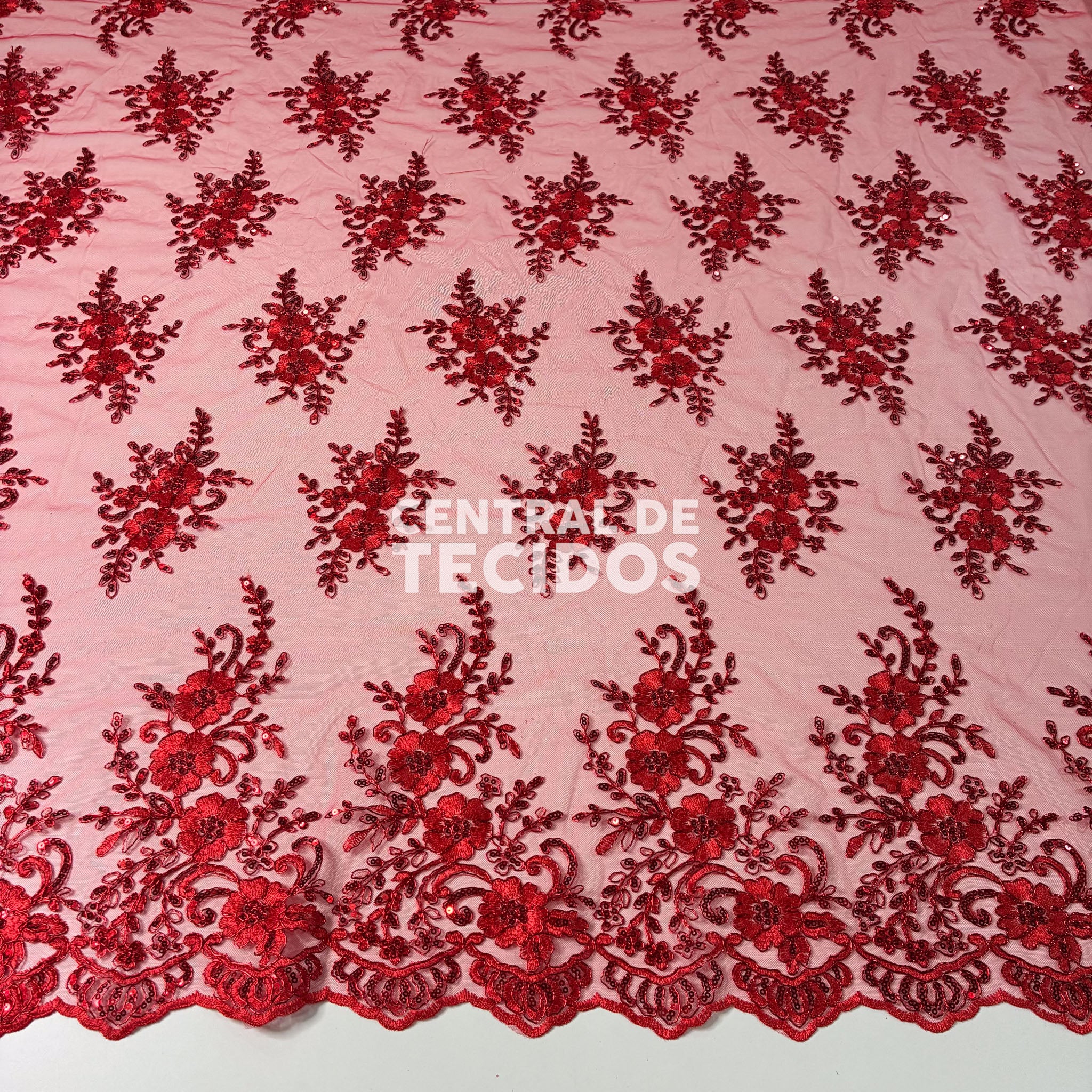 Tule Bordado Soho Vermelho