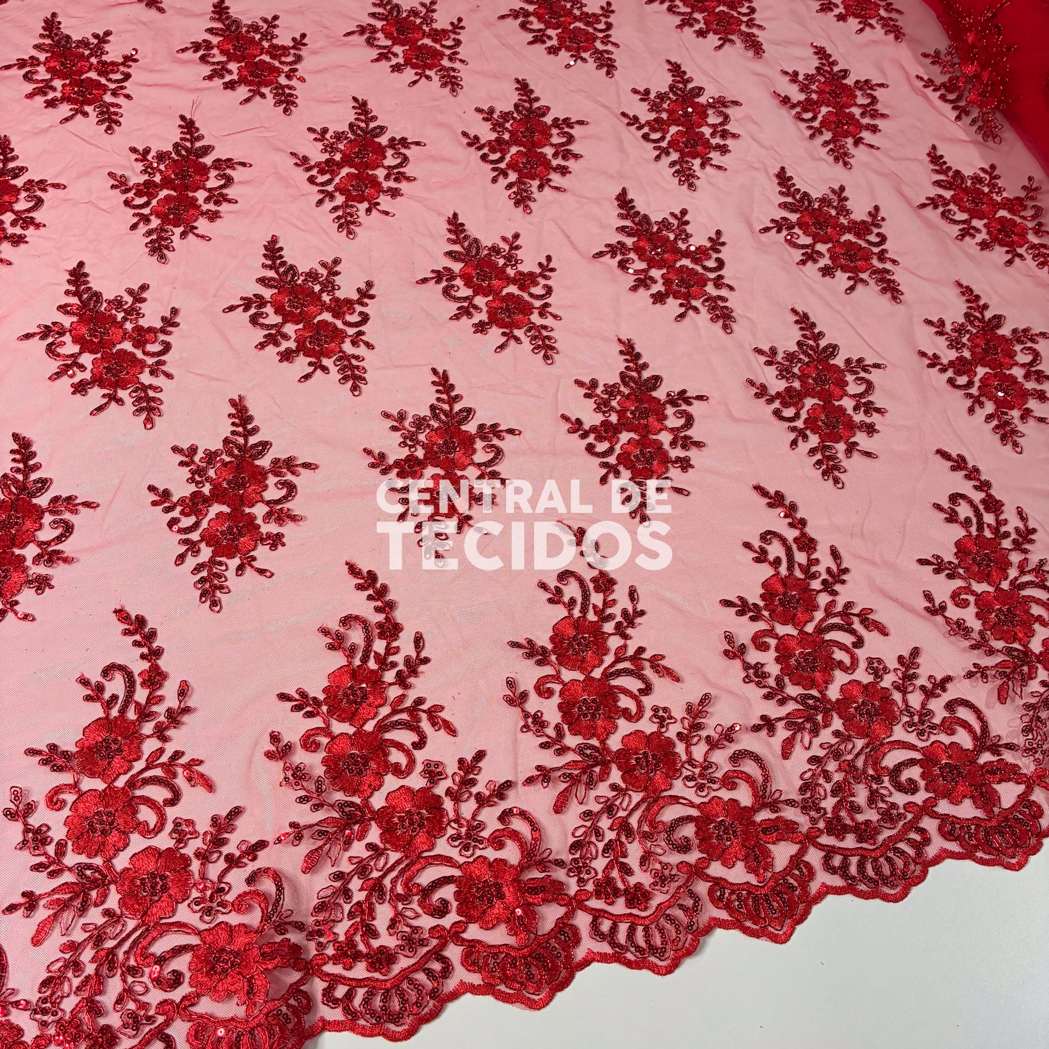 Tule Bordado Soho Vermelho