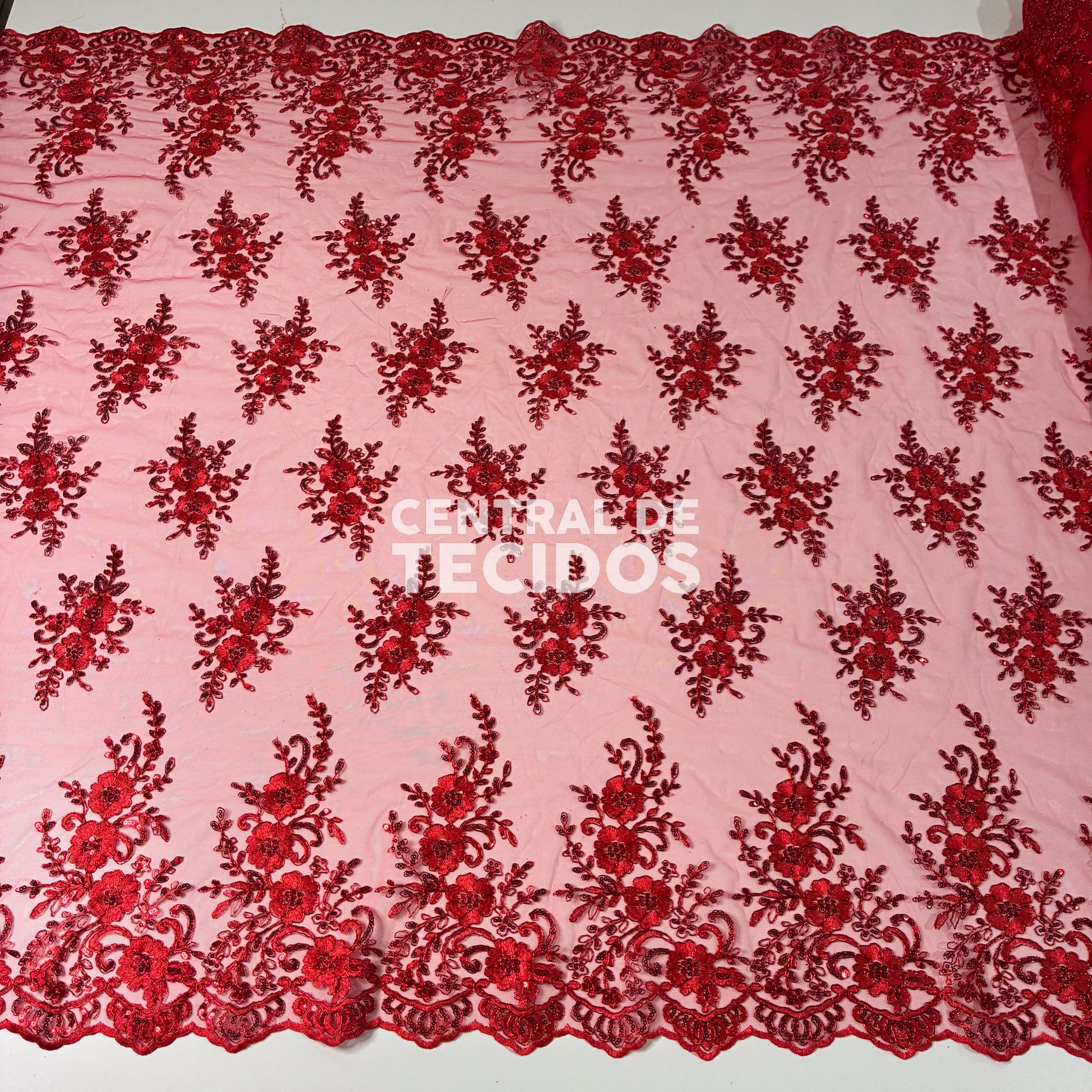 Tule Bordado Soho Vermelho