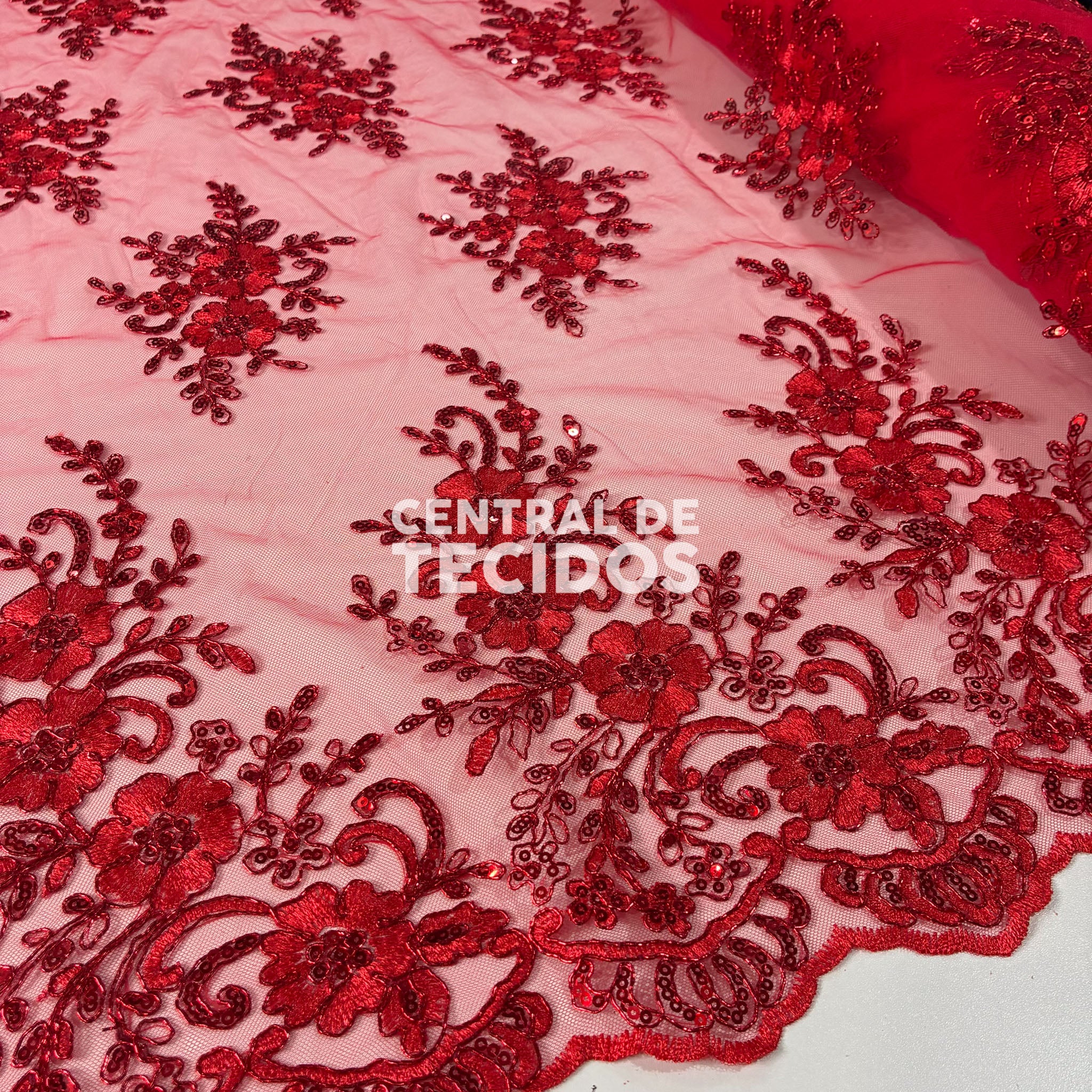 Tule Bordado Soho Vermelho