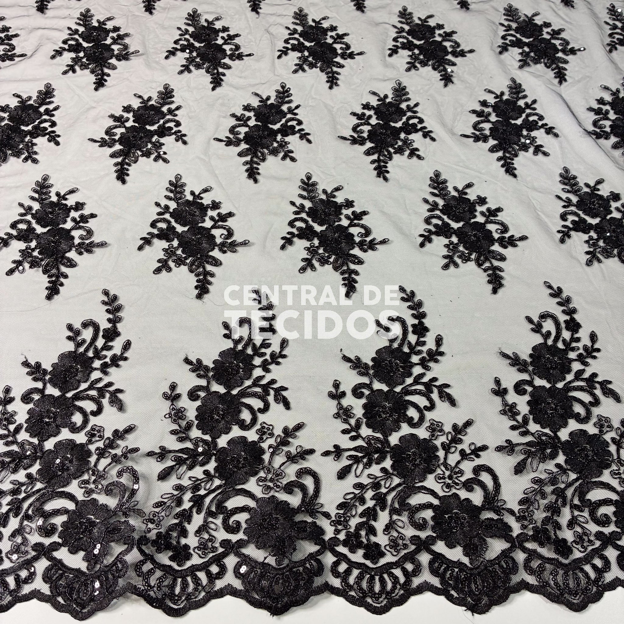 Tule Bordado Soho Preto