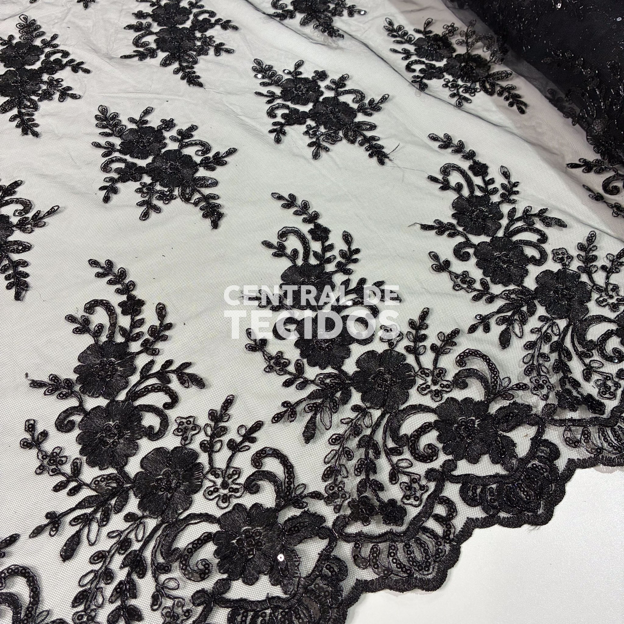 Tule Bordado Soho Preto