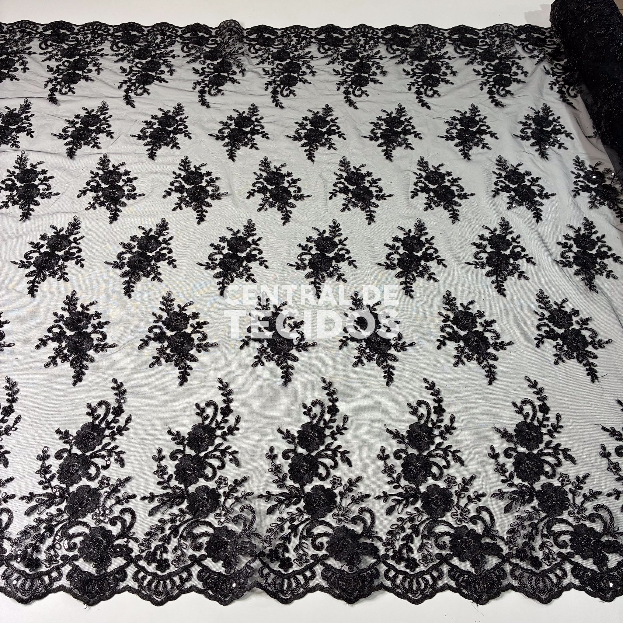 Tule Bordado Soho Preto