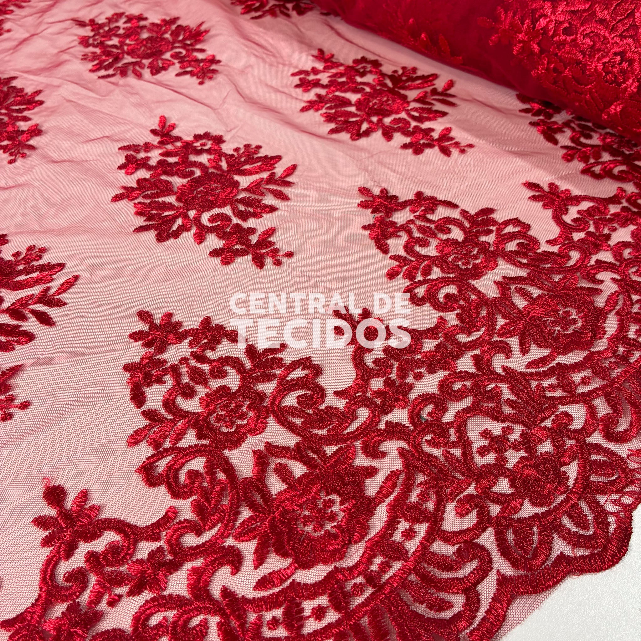 Tule Bordado Juliana Vermelho