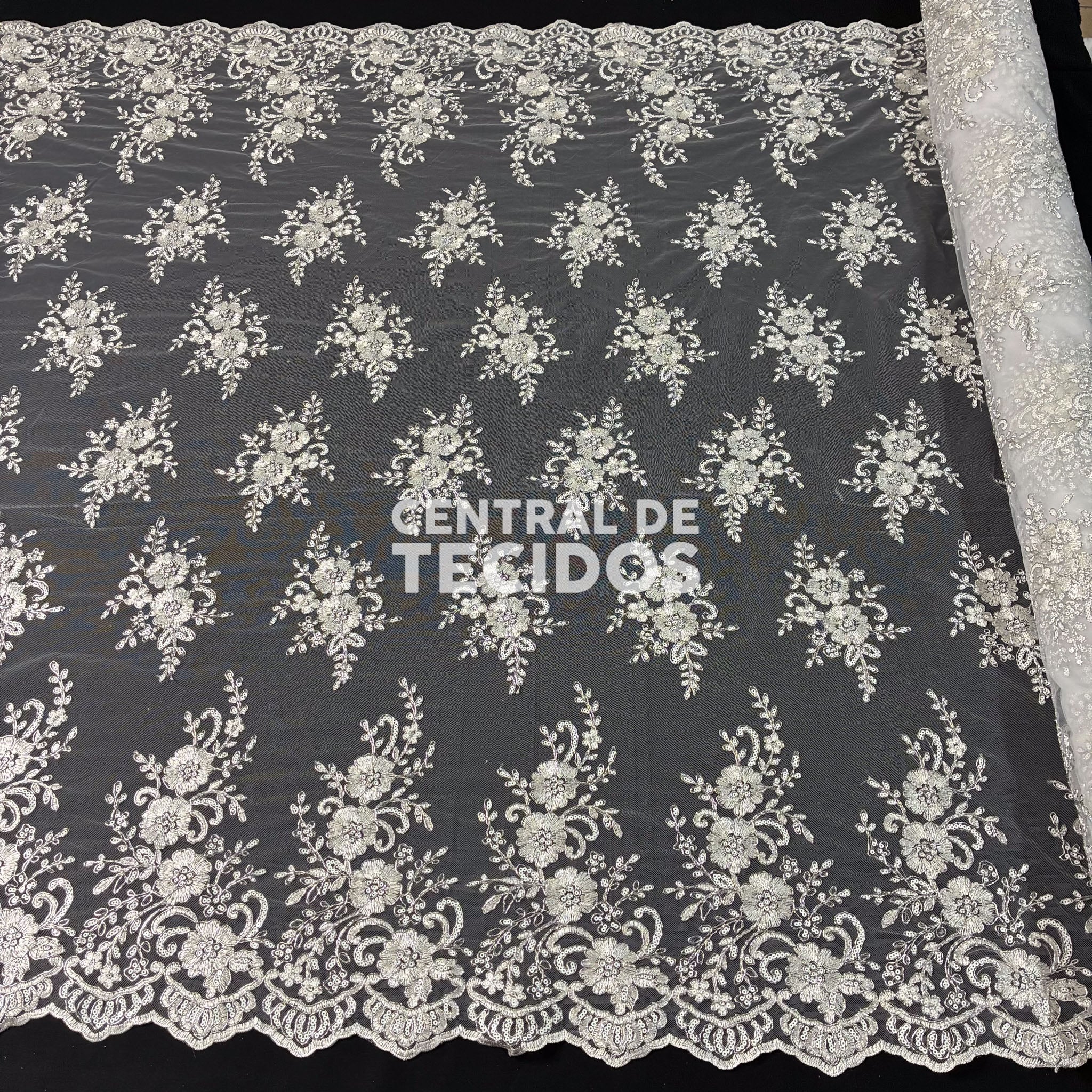 Tule Bordado Soho Branco Prata