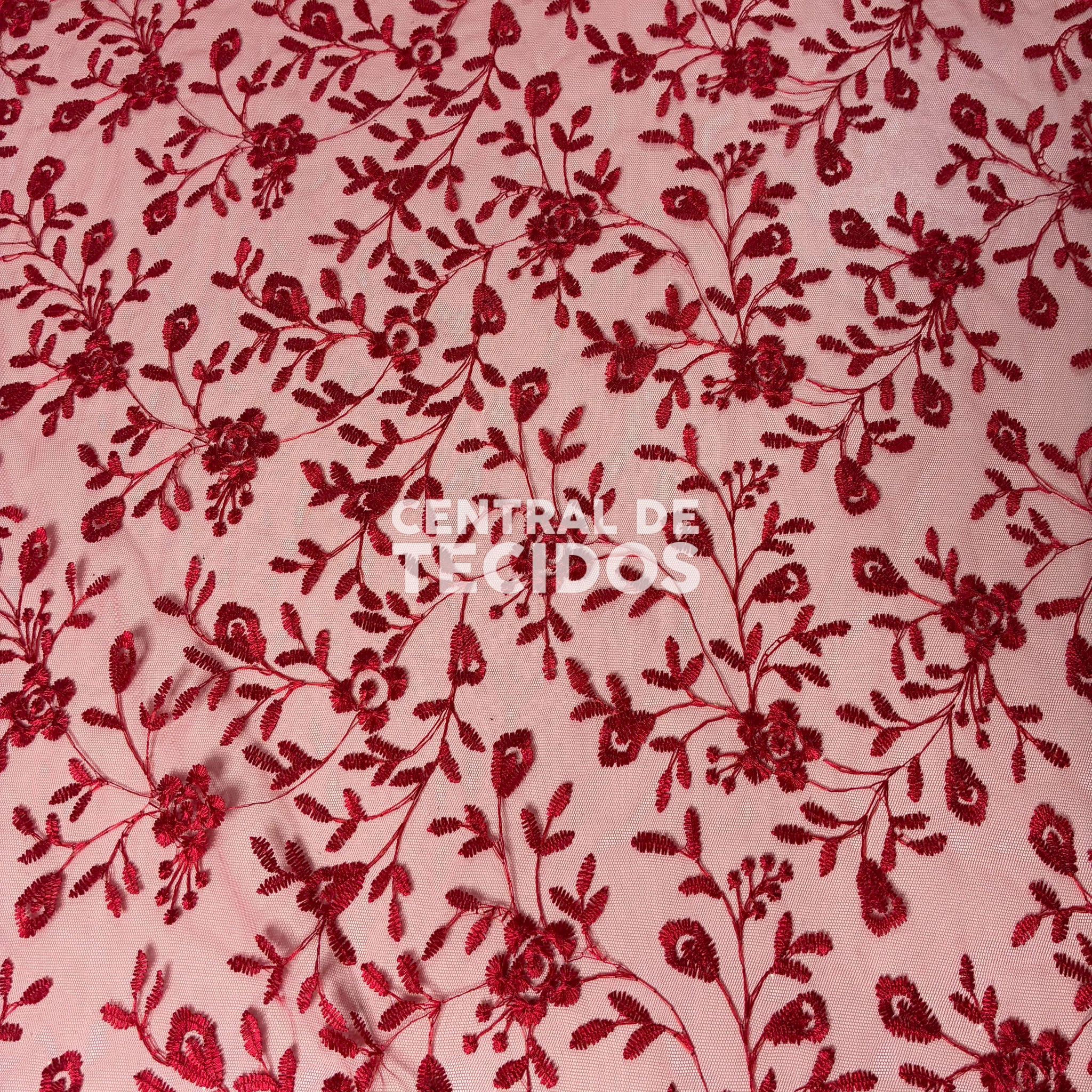 Tule Bordado Nice Vermelho