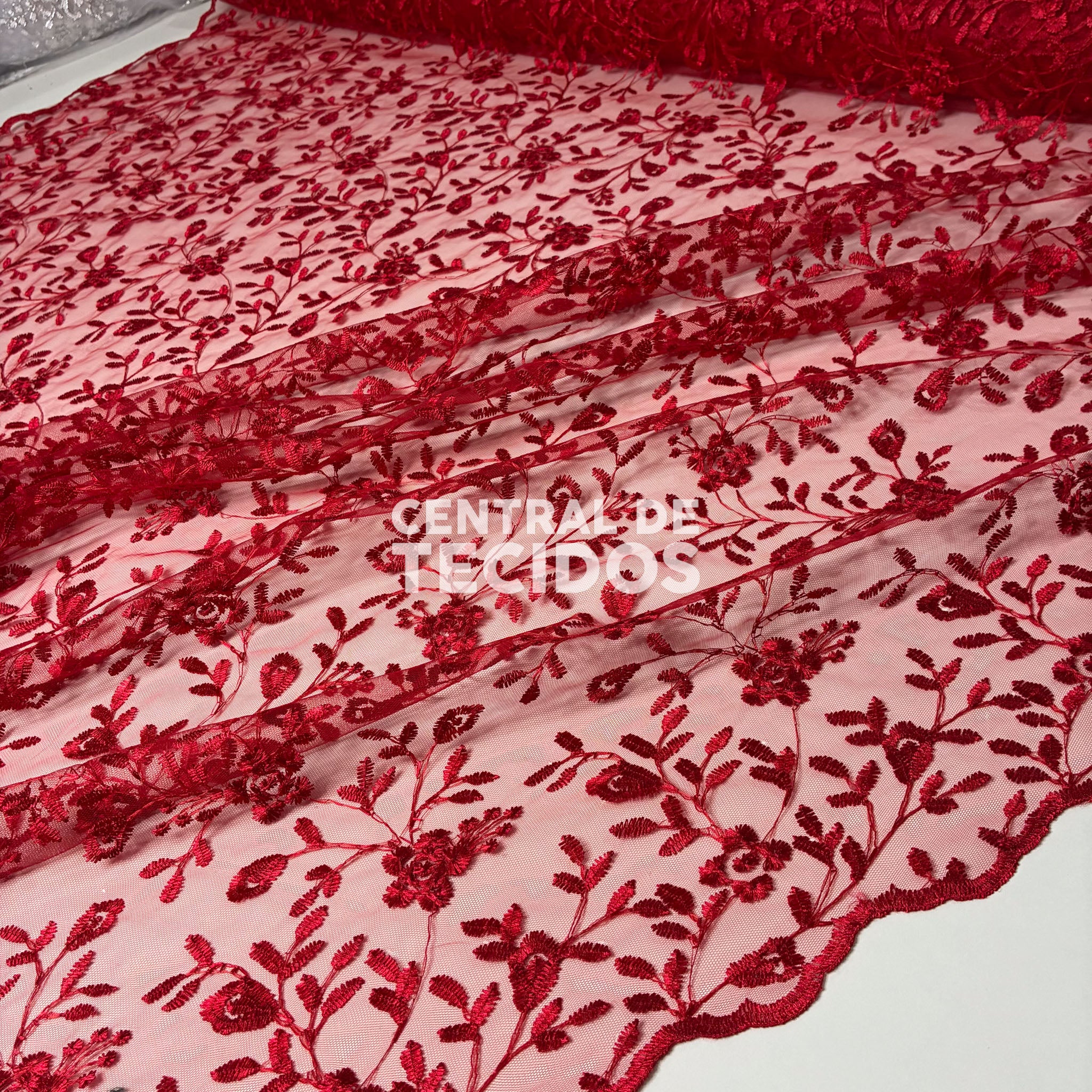 Tule Bordado Nice Vermelho