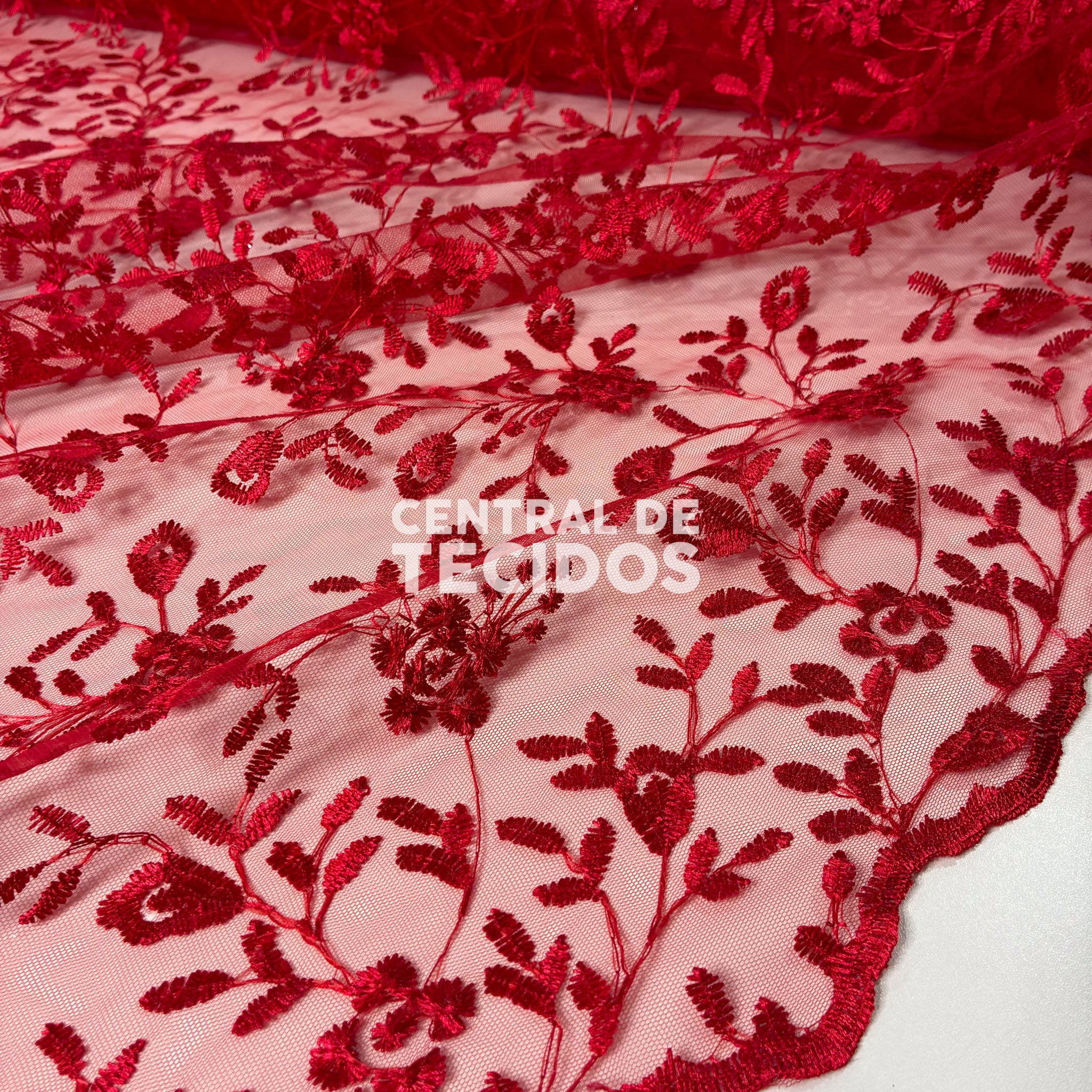 Tule Bordado Nice Vermelho