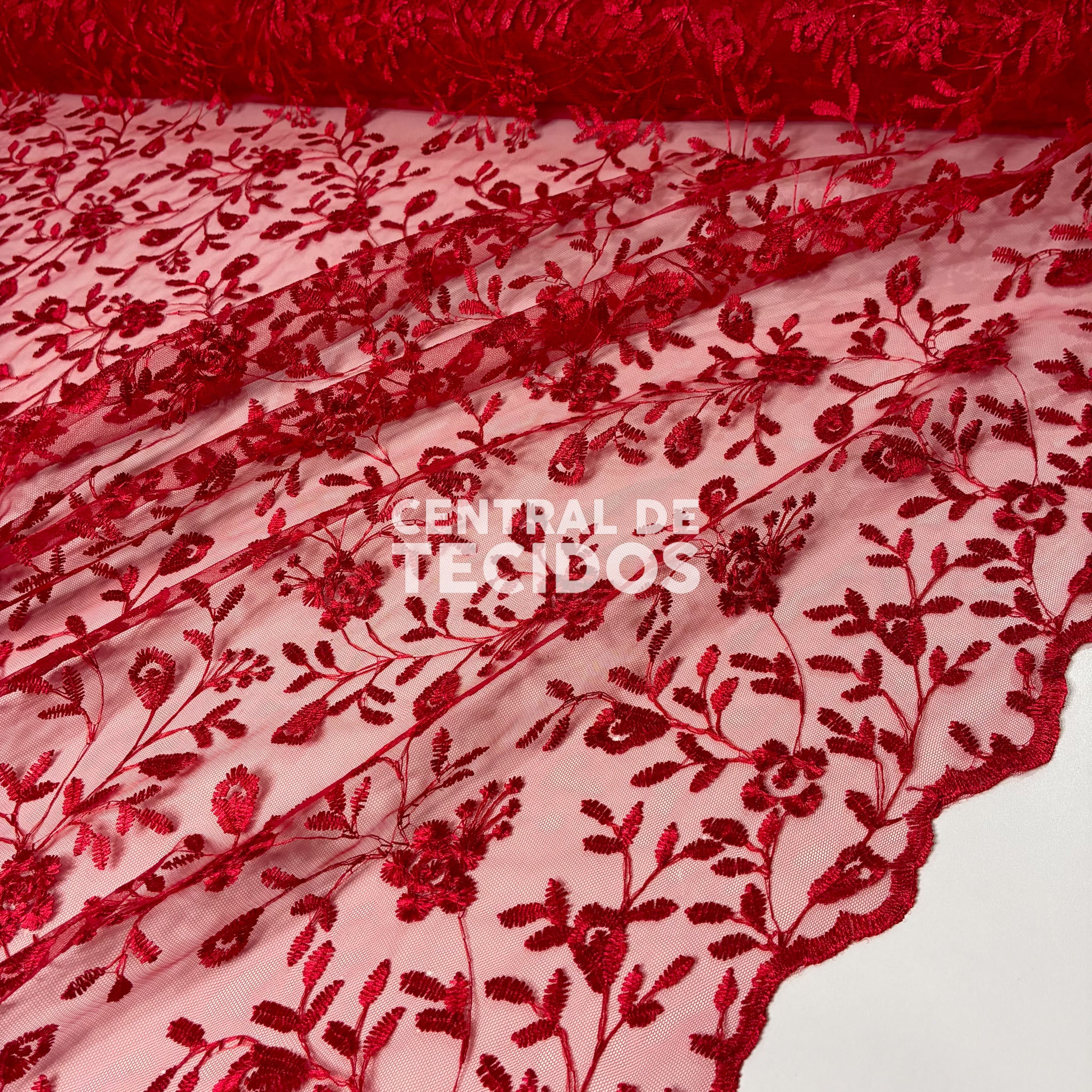 Tule Bordado Nice Vermelho