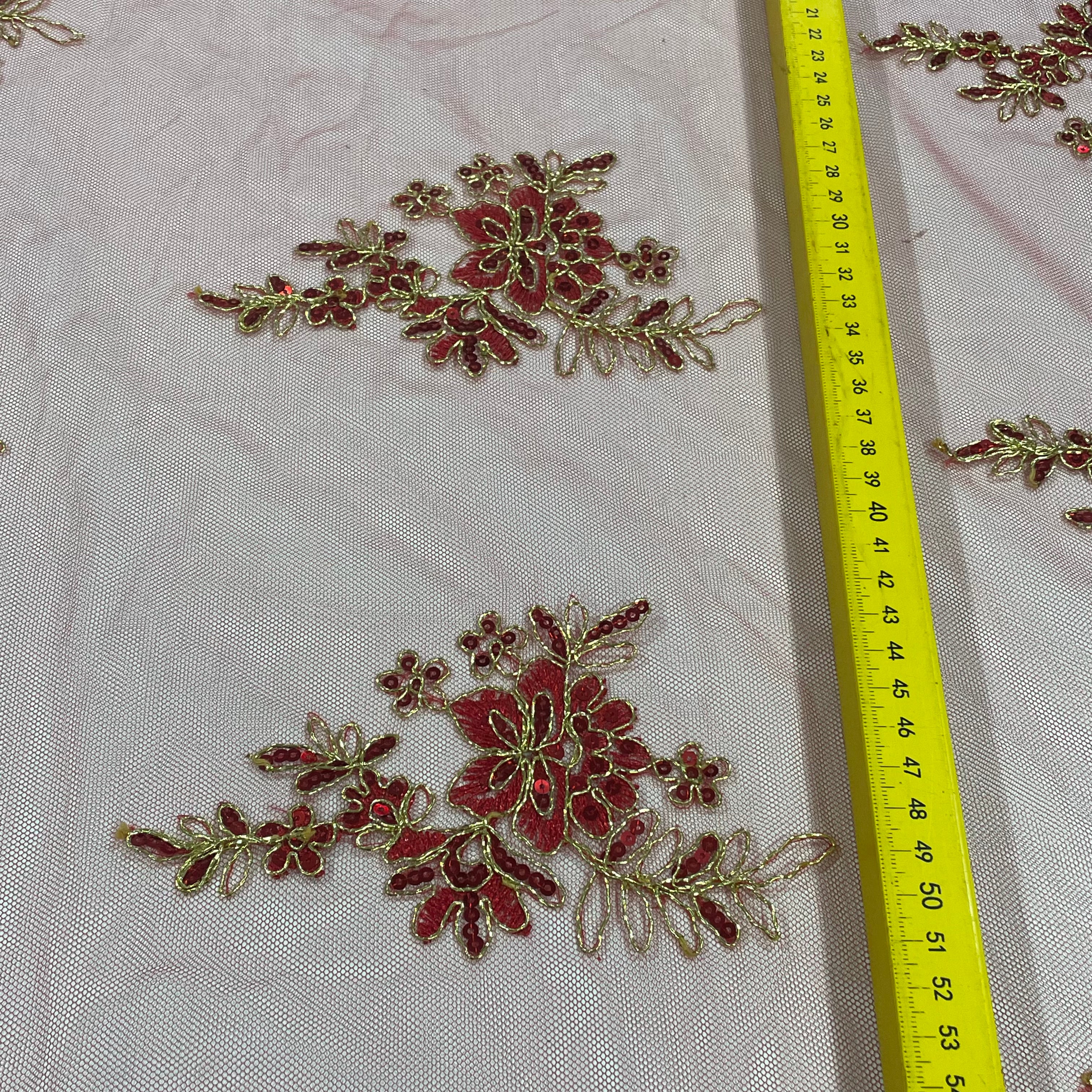 Tule Bordado Soho Metalic Vermelho e Dourado