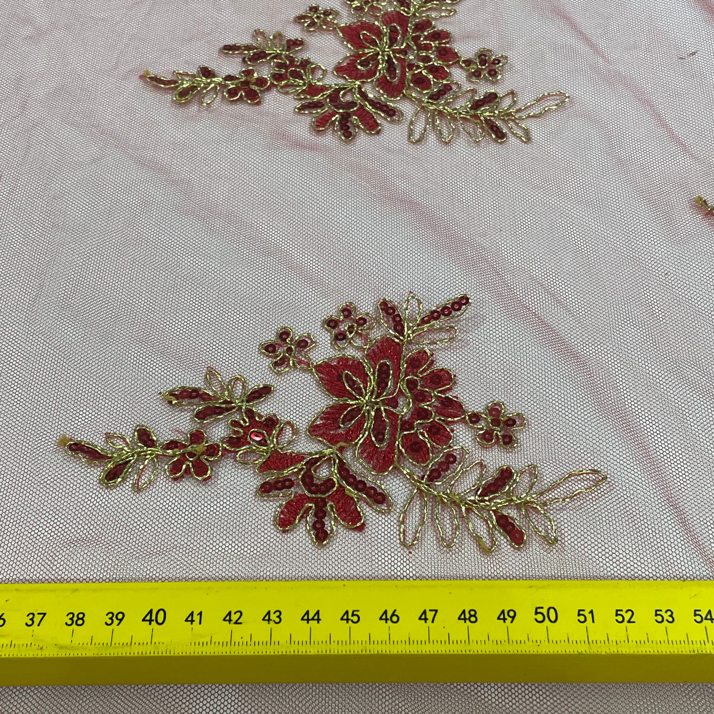 Tule Bordado Soho Metalic Vermelho e Dourado